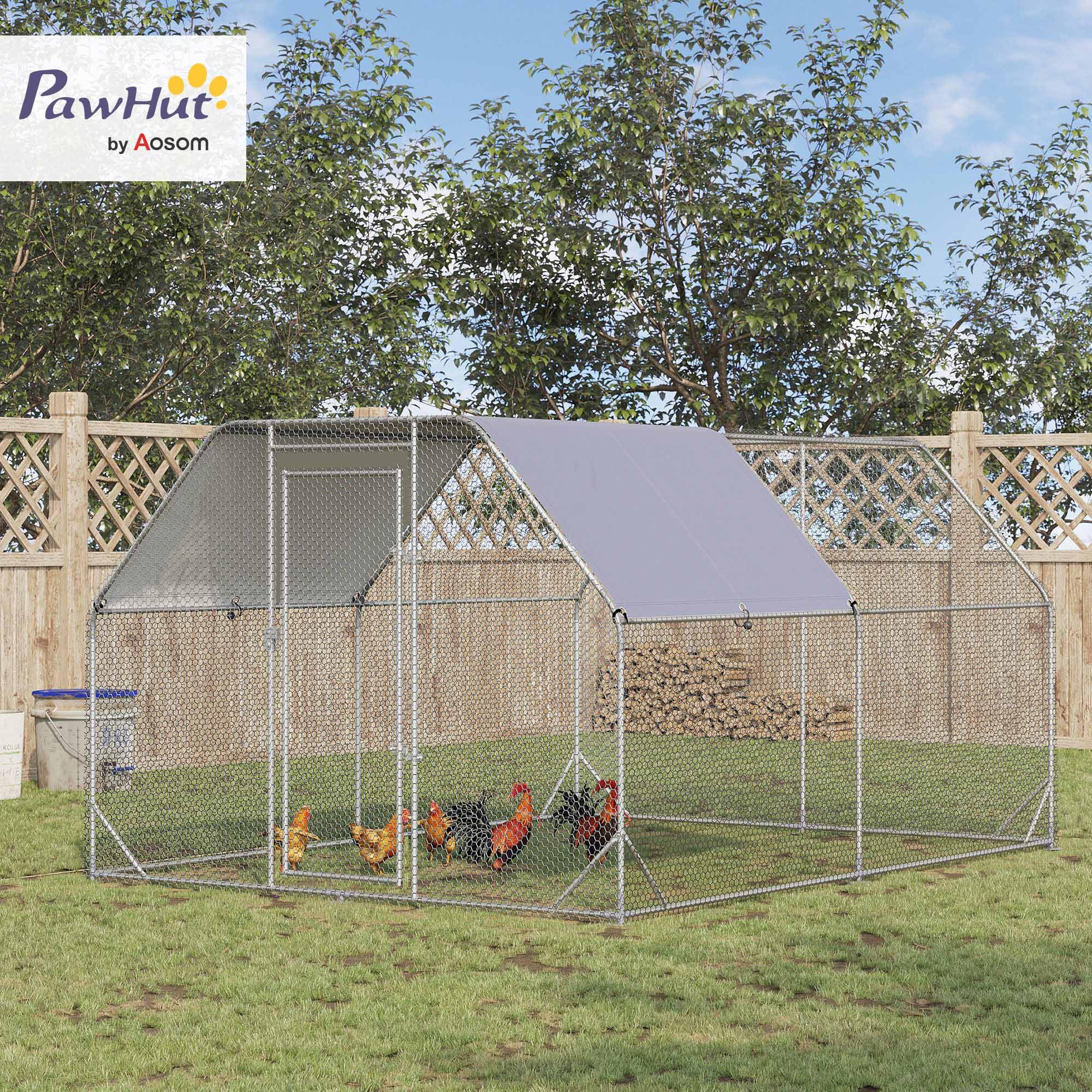 PawHut Gallinero Exterior Grande Walk-in 2,8x3,8x1,95 m Acero Galvanizado 10-12 Gallinas