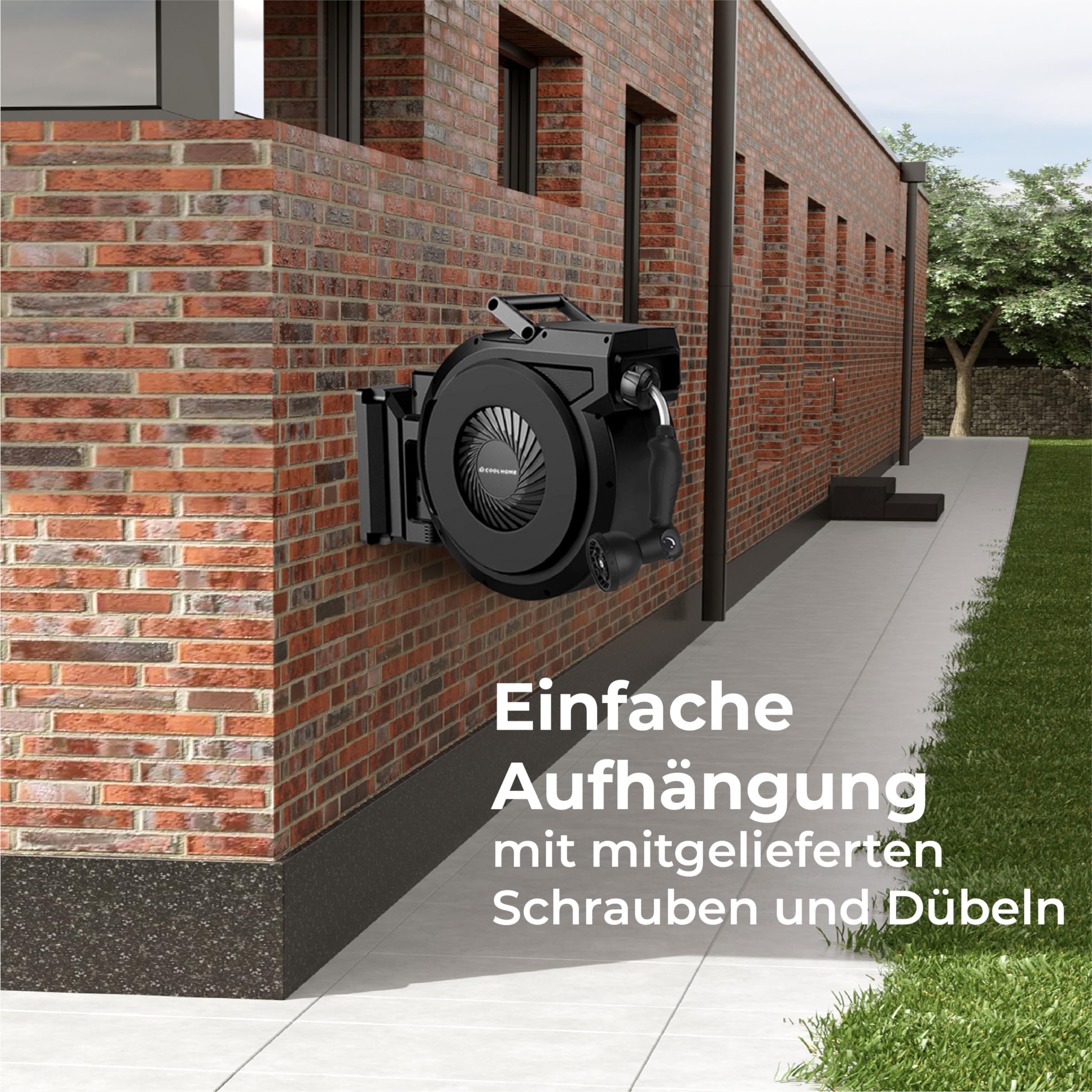 Wandschlauchbox 25 + 2 Meter - Gartenschlauch mit Rolle - Schlauchhalter 180° drehbar - Gartenschlauchrolle - Schwarz