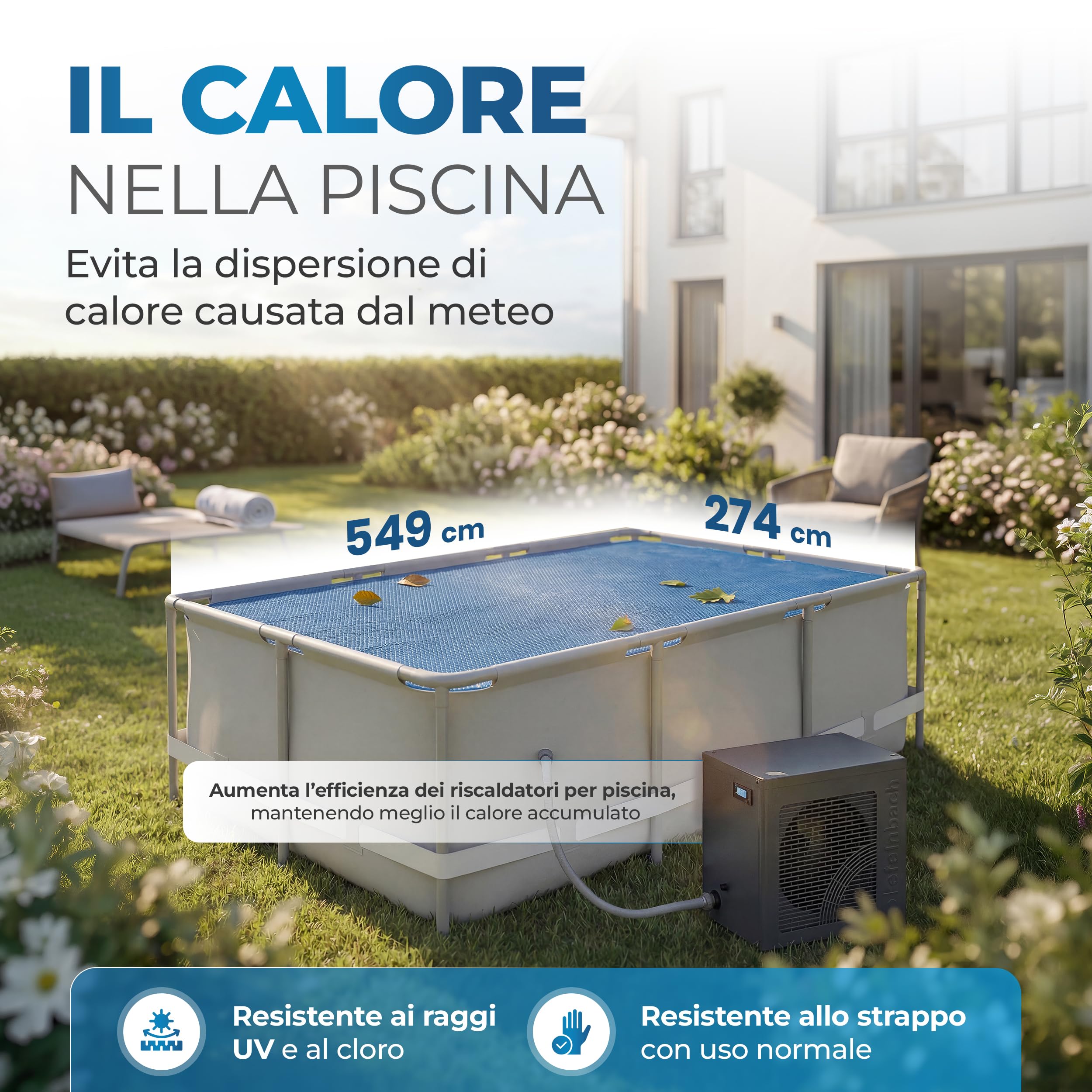 Miganeo Premium Telo Solare per Piscina 549x274 cm Rettangolare | Nero/Blu | Tagliabile | Telo Termico | Riscaldamento piscina