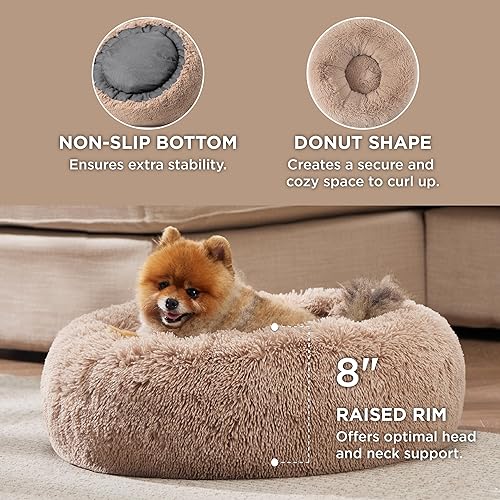 Miniatura 4 de Bedsure - Cama relajante para perros pequeños y medianos, lavable, mediana, tipo dona, antideslizante, redonda, afelpada, mullida, de piel