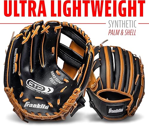 Vista 5 de Franklin Sports Guantes de béisbol para niños, guantes de teeball RTP para jóvenes + juego de pelotas, guantes de teeball para niños y niñas, niños