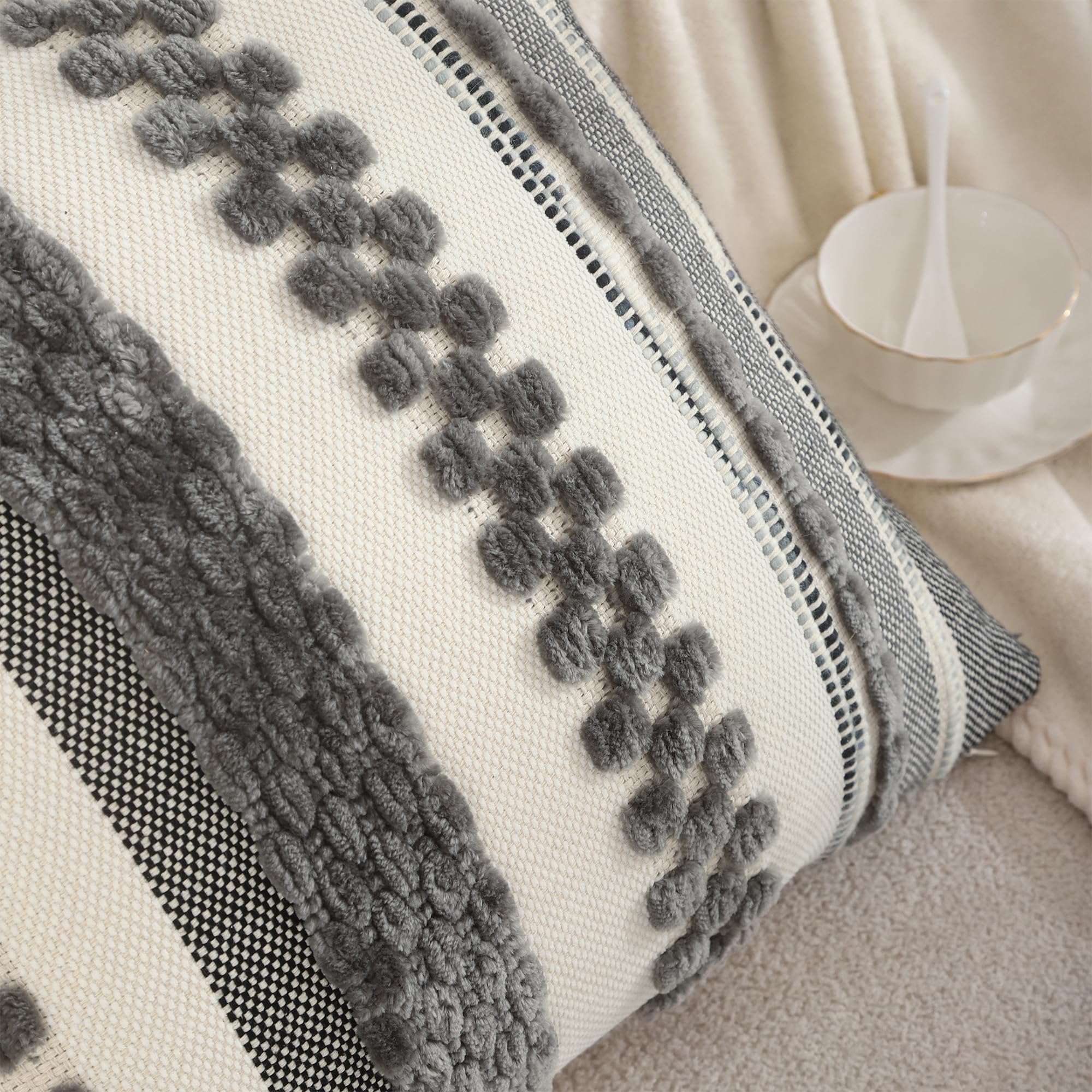 Tosleo Chenille Gray Stripe Throw Pillow Cover Farmhouse Pillow Covers 18x18 Set of 2 Boho Throw Pillow Covers Striped Decorative Pillows Cushion Covers for Couch Sofa Bedroom - Image 2
