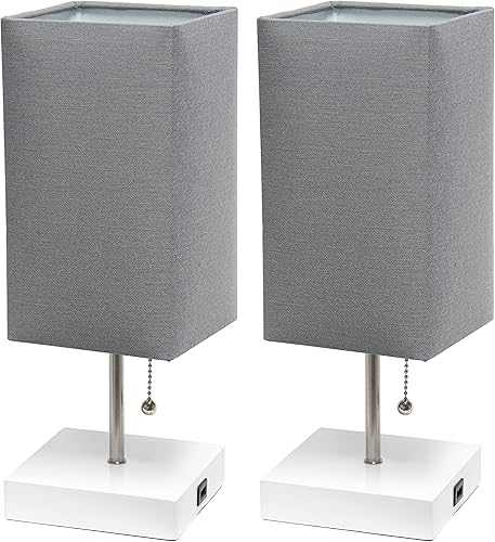 Simple Designs LC2004-GOW-2PK Puerto de carga USB, paquete de 2 lámparas de noche, blancogris