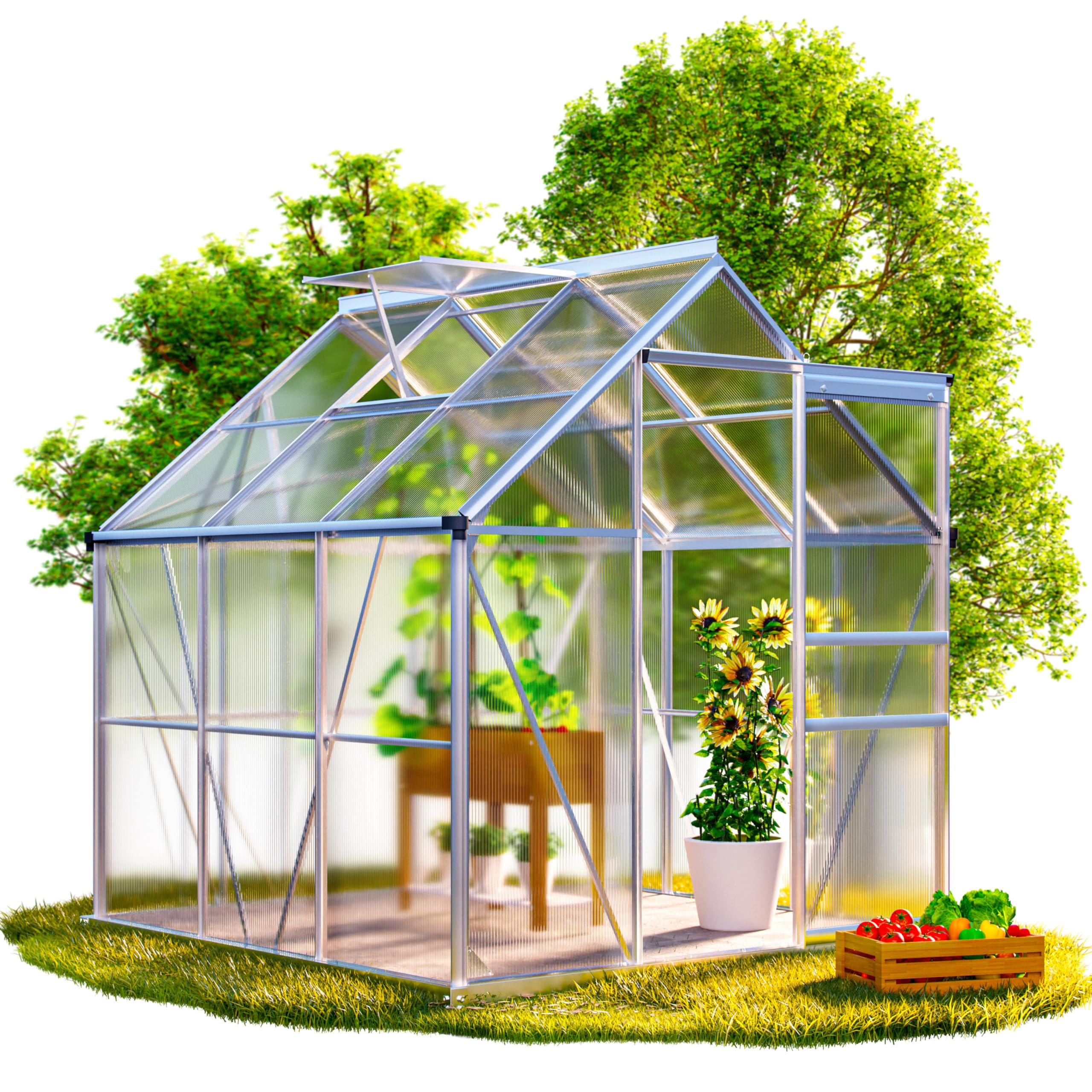 GARDEBRUK® Gewächshaus Aluminium 3,6m² mit Fundament 190x190cm inkl. Dachfenster Tomatenhaus Treibhaus Anzuchthaus Garten Frühbeet Aufzucht 5,8m³