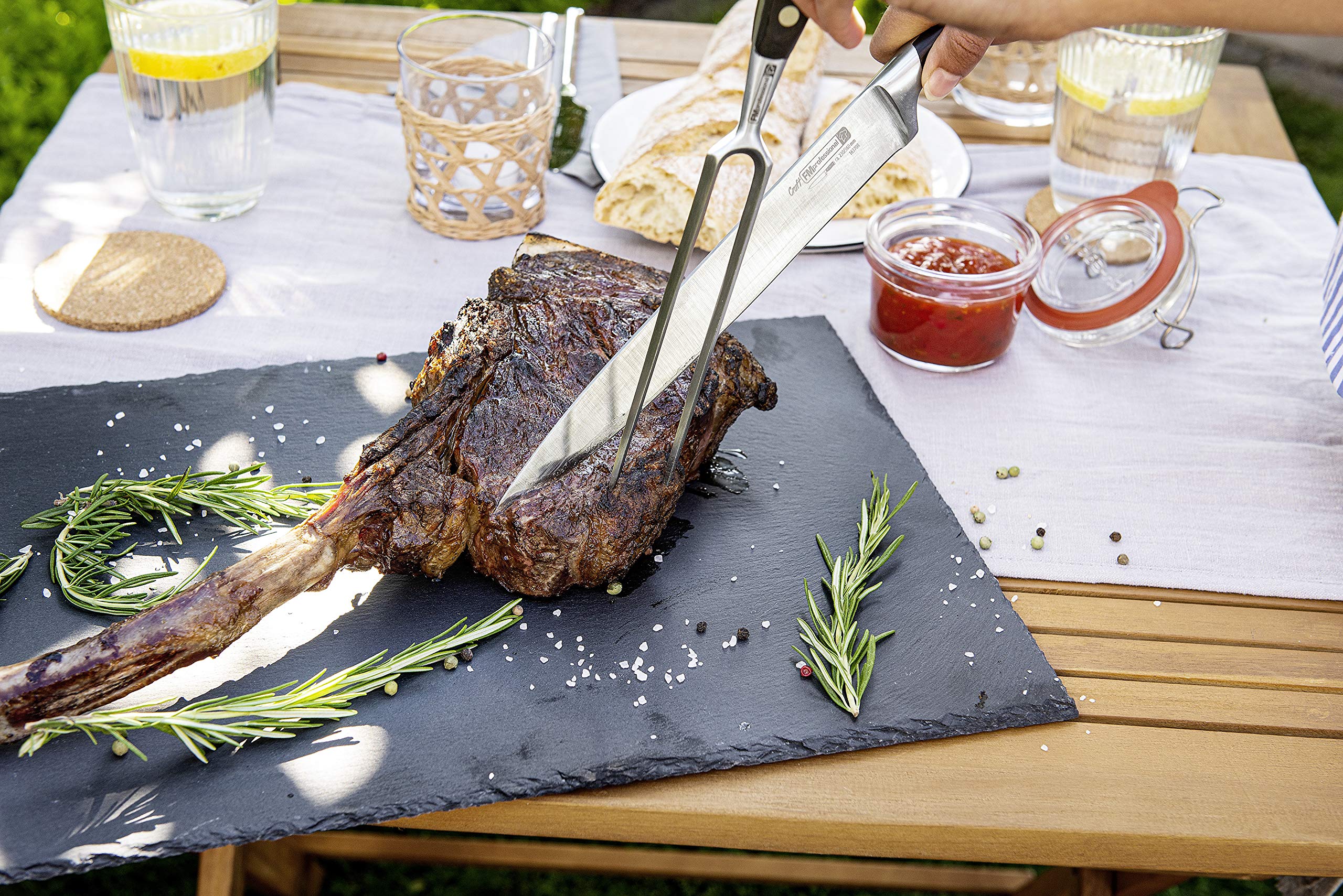 FMprofessional - Tenedor de Carne para filetes, asados y Verduras de Fackelmann, Tenedor para Barbacoa con Puntas largas, Tenedor para trinchar para Girar y Fijar Carnes y Coser, Color Plateado