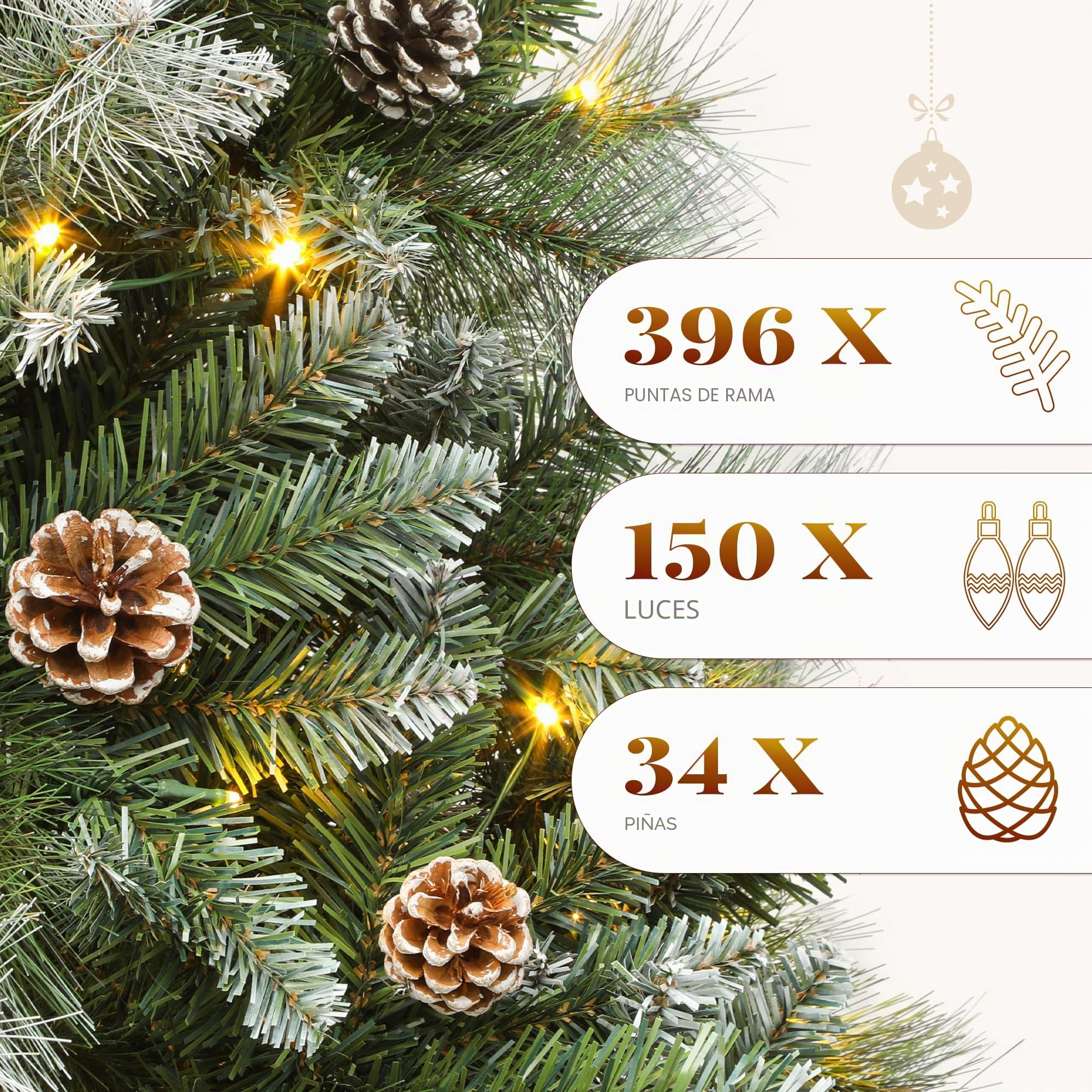 YITAHOME Árbol de Navidad Artificial de 140 cm, con Mando a Distancia, con Conos, Agujas y luz LED de Color Blanco cálido/Multicolor para salón y Oficina