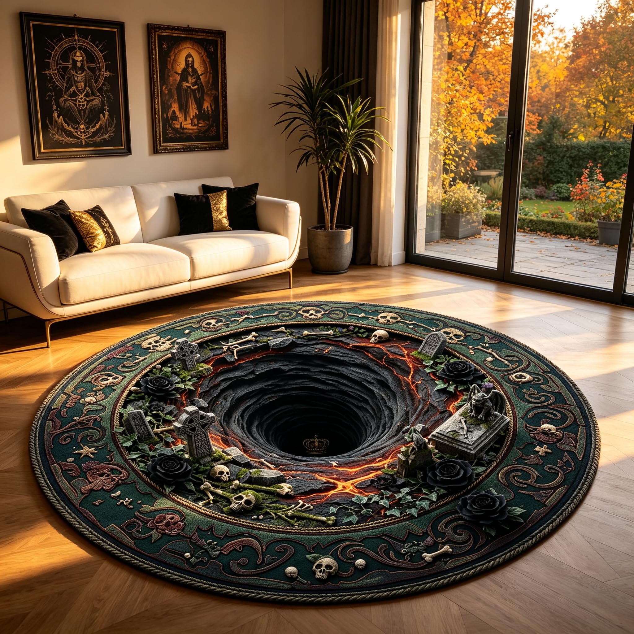 FHAWJK Tombstone 3D Carpet, Halloween Bedroom Decor Rug 180x180cm