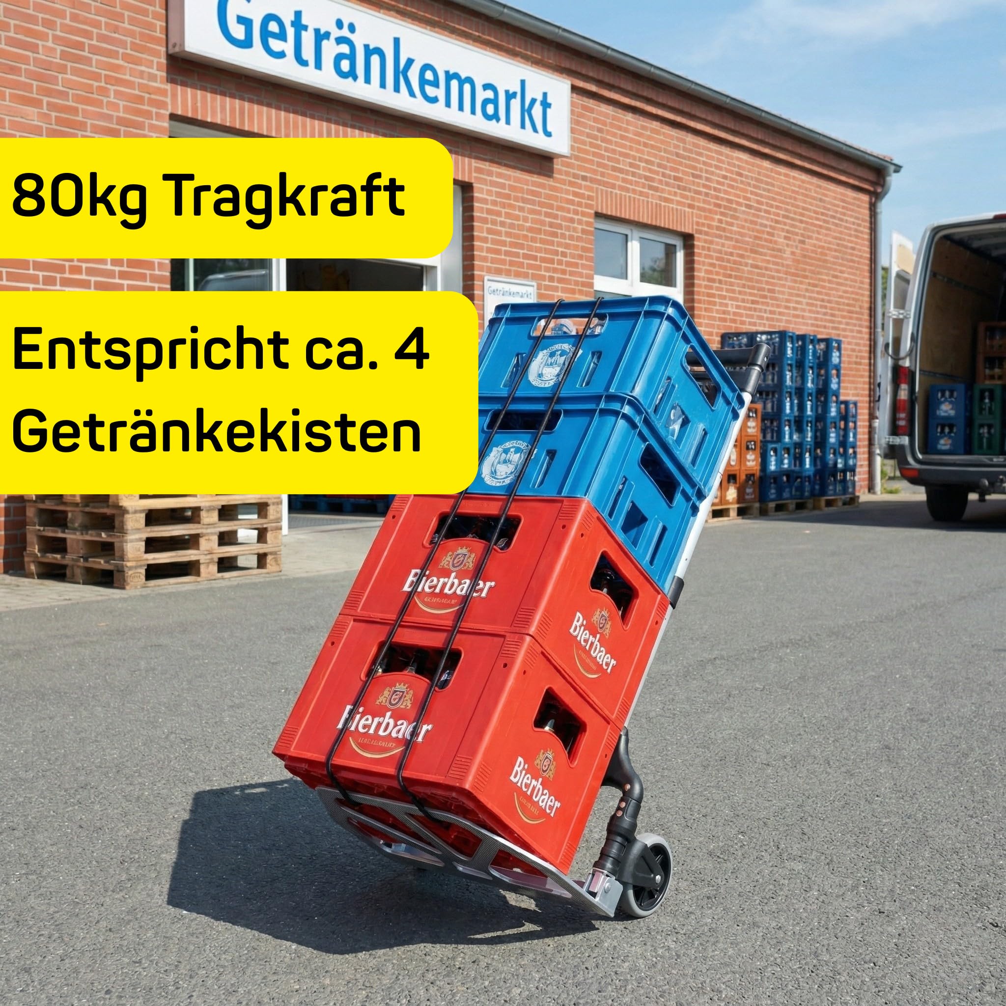 Sackkarre Klappbar, Transportwagen aus Aluminium mit 2 Expander | Transportkarre bis 80kg belastbar mit stabilen Reifen, Transporthilfe für Getränkekisten, Klappsackkarre