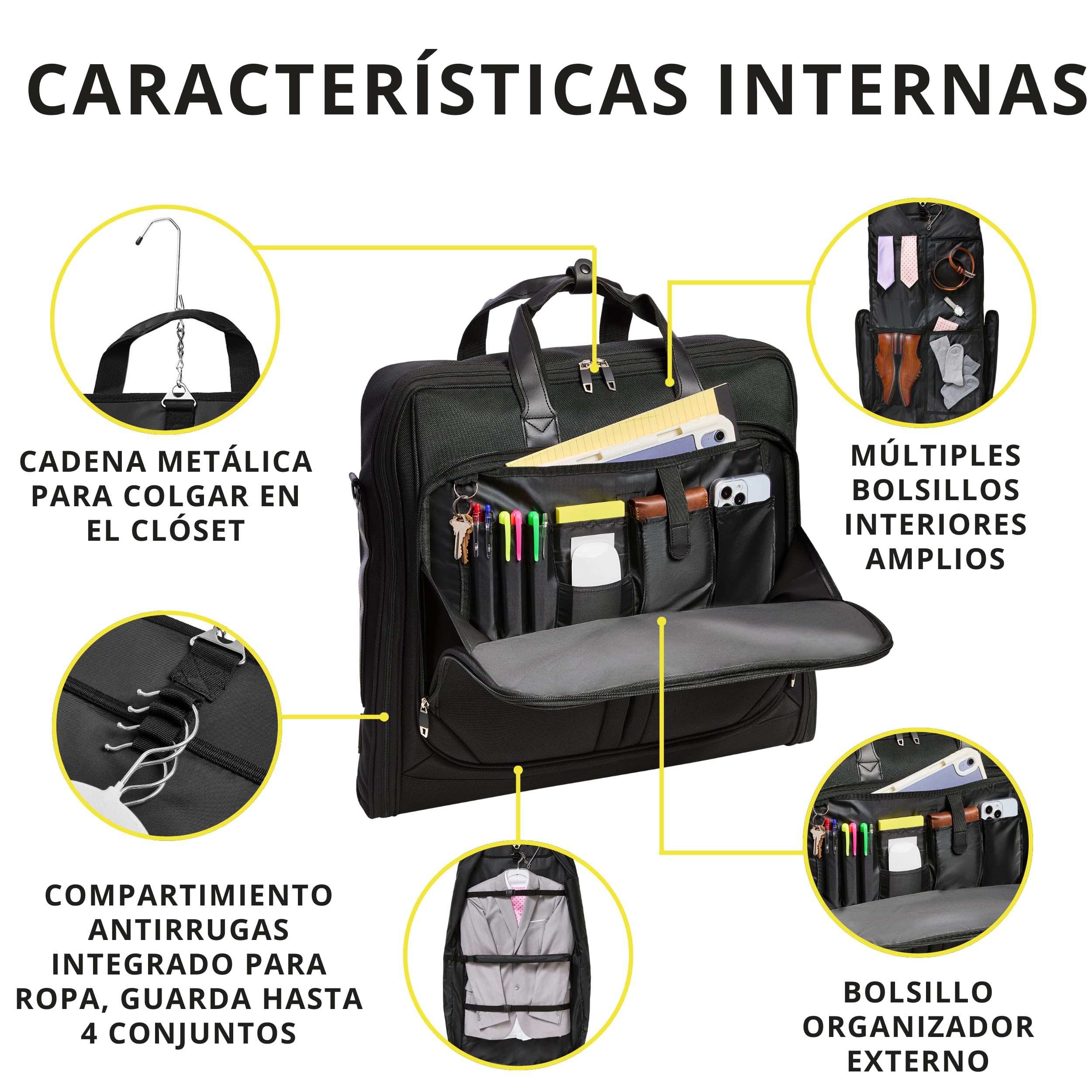 ZEGUR Bolsa de Transporte para Ropa para Viajes y Viajes de Negocios, diseño Elegante, con Correa para el Hombro y Bolsillos de organización