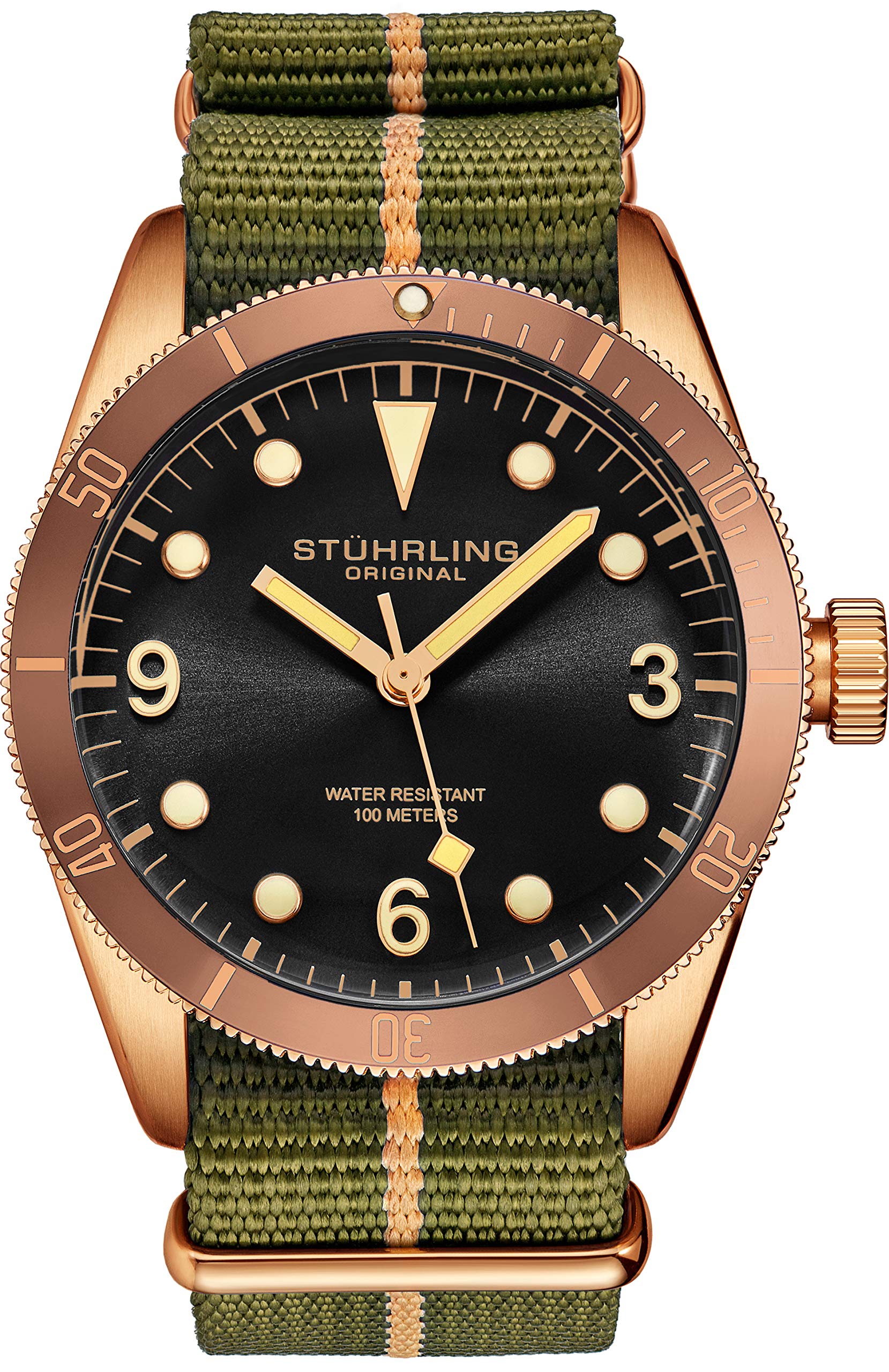 Stuhrling Original Watches for Men - Diver Watch - Mens Sport Watches Water Resistant Wrist Watch up to 100M - Nylon Analog Watch Japanese Quartz Watch Movement -Mens Watches Collection