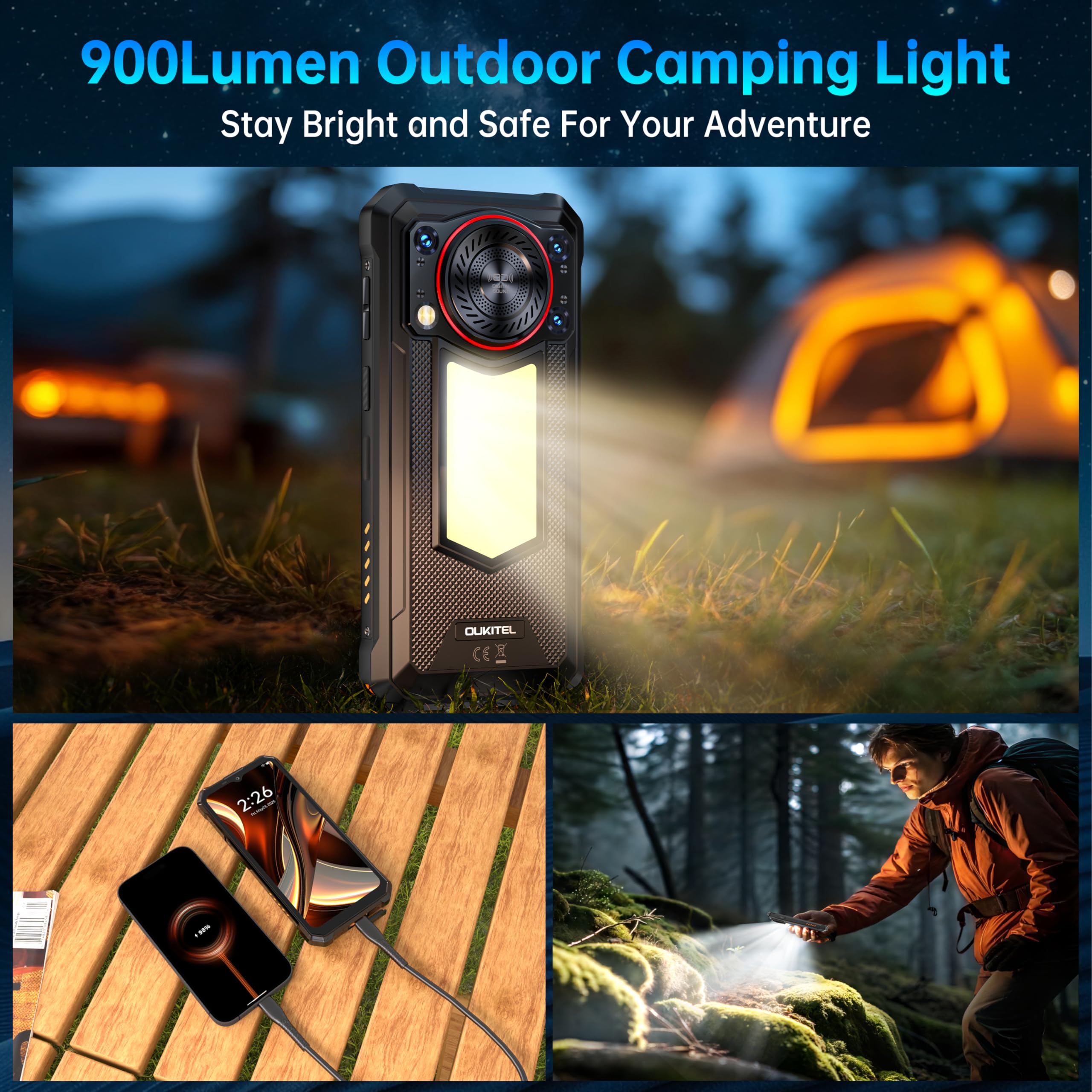 OUKITEL WP53S Rugged Smartphone Unlocked,16B+128GB Android 15 Rugged Phone,11000mAh Battery with Camping Light,6.52" FHD+,13MP+8MP IP68/IP69K Waterproof Cell Phone 4G Dual SIM NFC/OTG/Louder Speaker