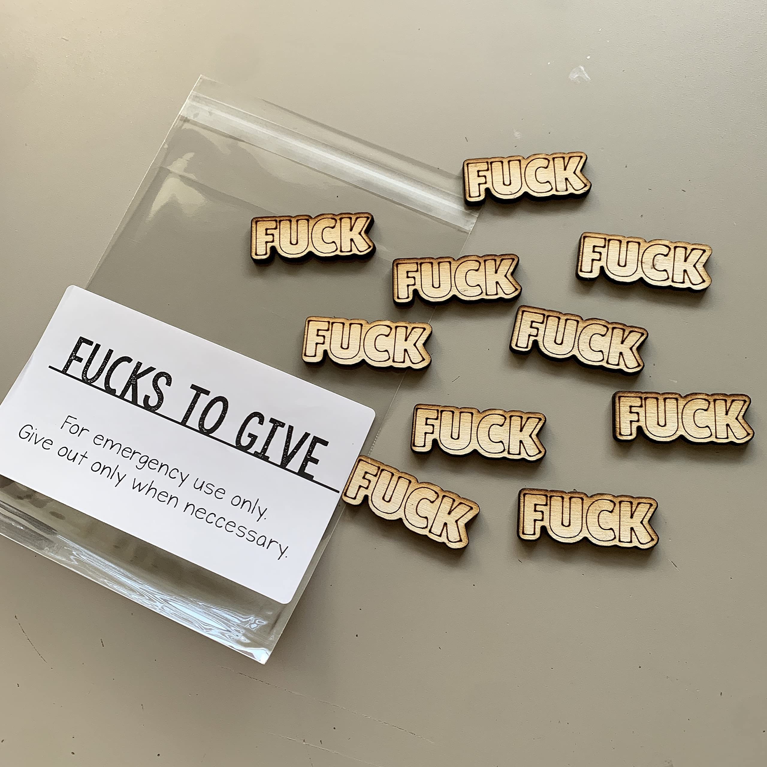MustHome | Funny Gift | Box of Insults | Funny Prank Cards for Friends/Siblings | Bag of Fucks | Fucks to give | Set of 5 | Wooden 1