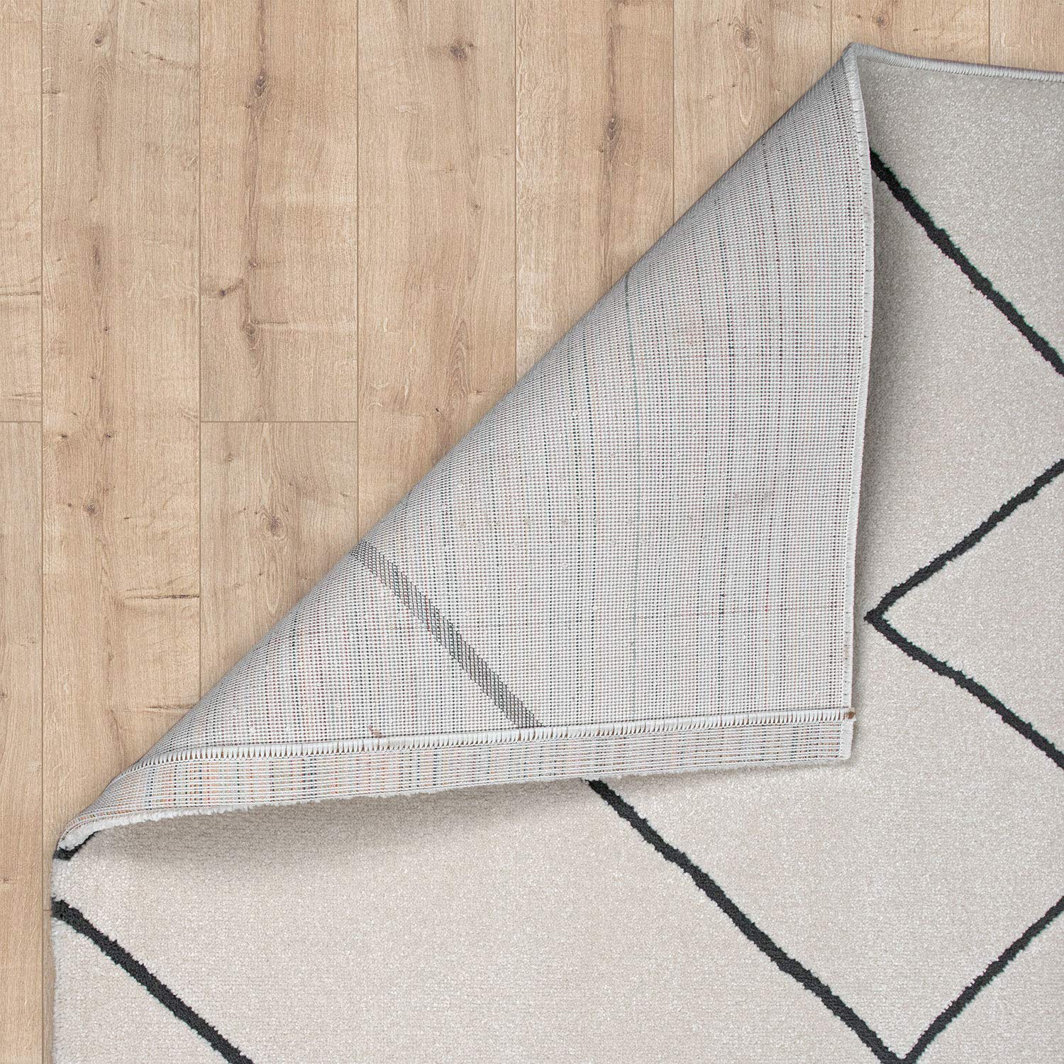 TT Home Tapis Salon Moderne Design Losanges Scandinave Poils Ras Résistant, Blanc, Dimension:Ø 200 cm Rond