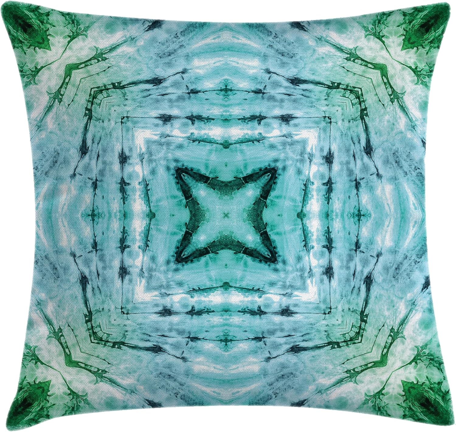 Ambesonne Abstract Throw Pillow Cushion Cover, Star Inside Square Shaped Tie Dye Effect Print Surreal Soft Monochrome Graphic, Decorative Square Accent Pillow Case, 40" X 40", Blue Teal