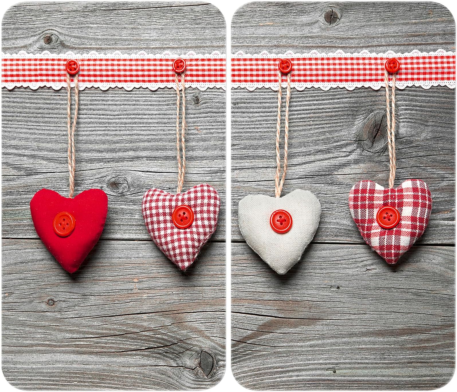 Wenko 2521481100 Hob Cover Plate Glass Universal Hearts Multicoloured, Set of 2