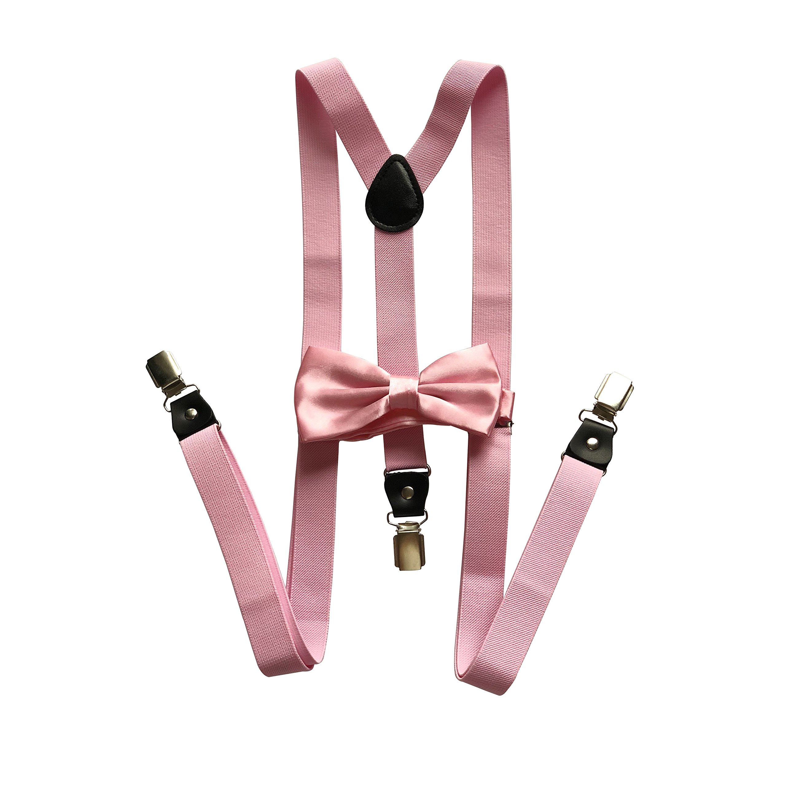 Yeeni Men's Pink Braces Bow Tie Set-Y Shape With 3 Strong Clips Fashion Garters Belt Suspenders And Bow Tie (Pink)
