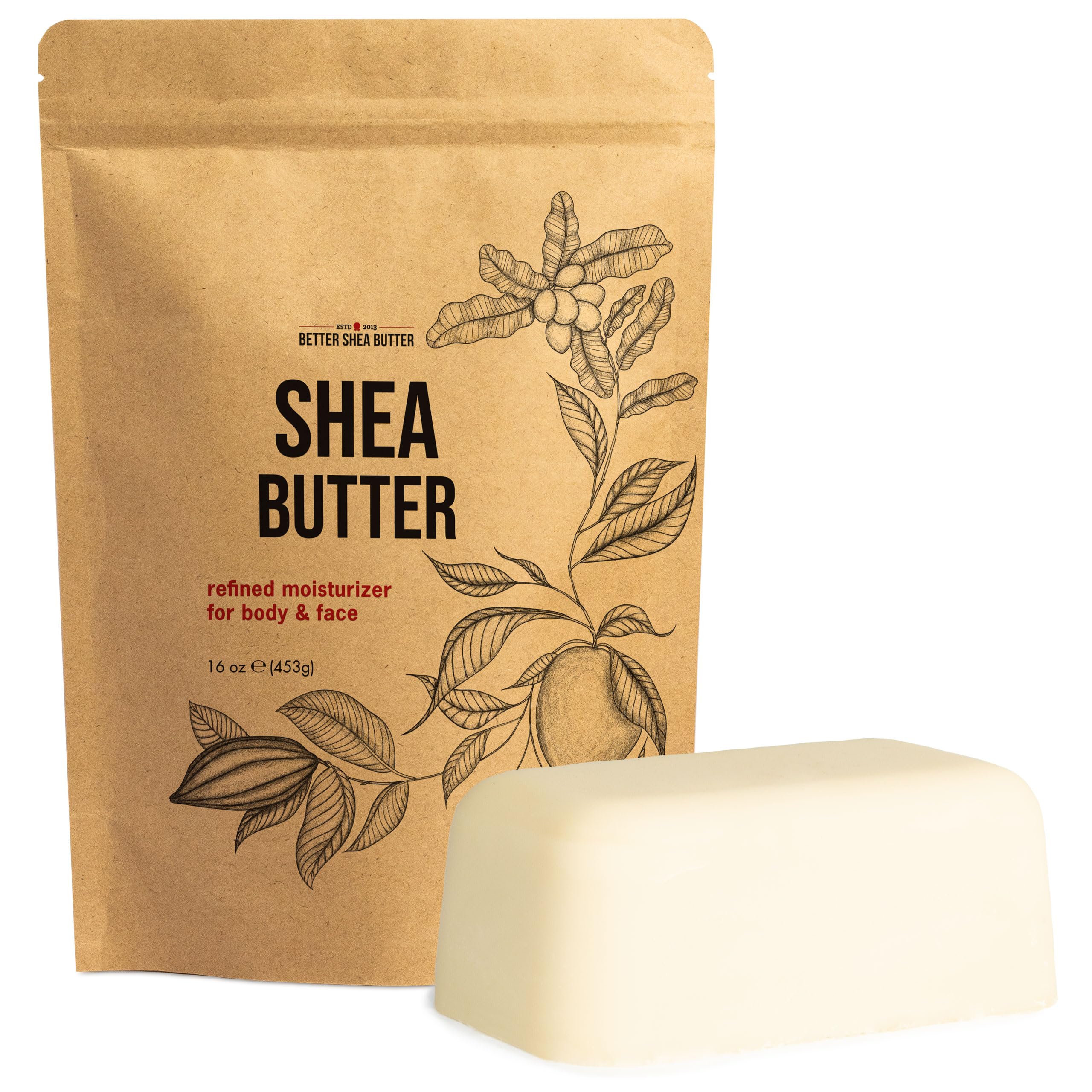 Refined Shea Butter Unscented - 100% Pure African Shea Butter for Hair and Dry Skin - Use for Soap Base, Face and Body Moisturizer, for DIY Whipped Body Butter and Lip Balm 1 LB Bar Bar 16 Ounce (Pack of 1)