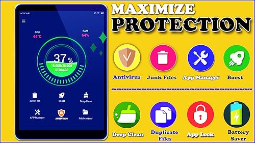Cleaner with Antivirus: Cache Cleaner, Optimizer, Booster and App Locker for Phones, Fire Tablets &