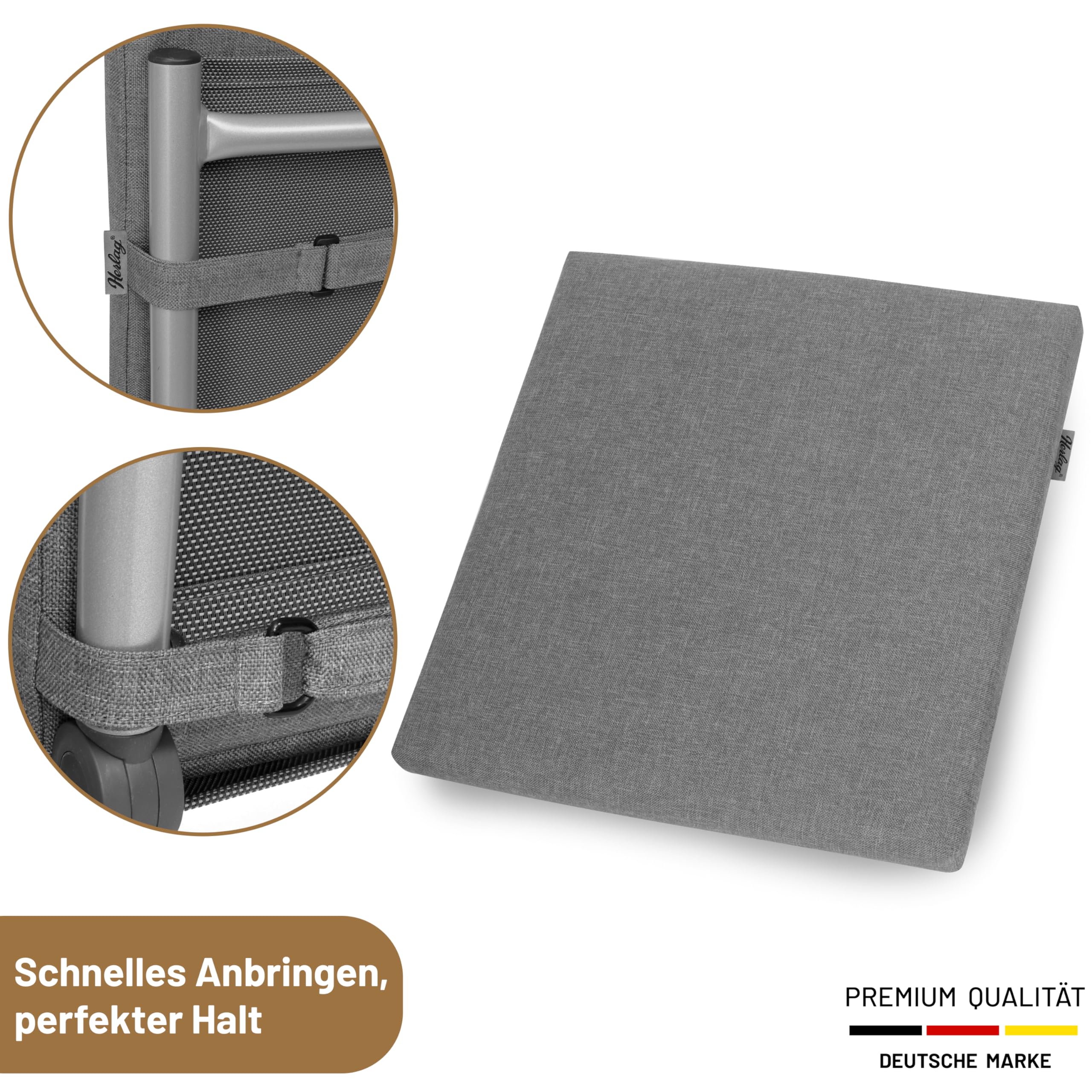 Herlag Sunny Hockerauflage 48x48x4 cm | wetterfest & UV-beständig | wasserfest | waschbarer Bezug mit Reißverschluss | Gartenhocker Kissen | Öko-Tex 100 | Grau