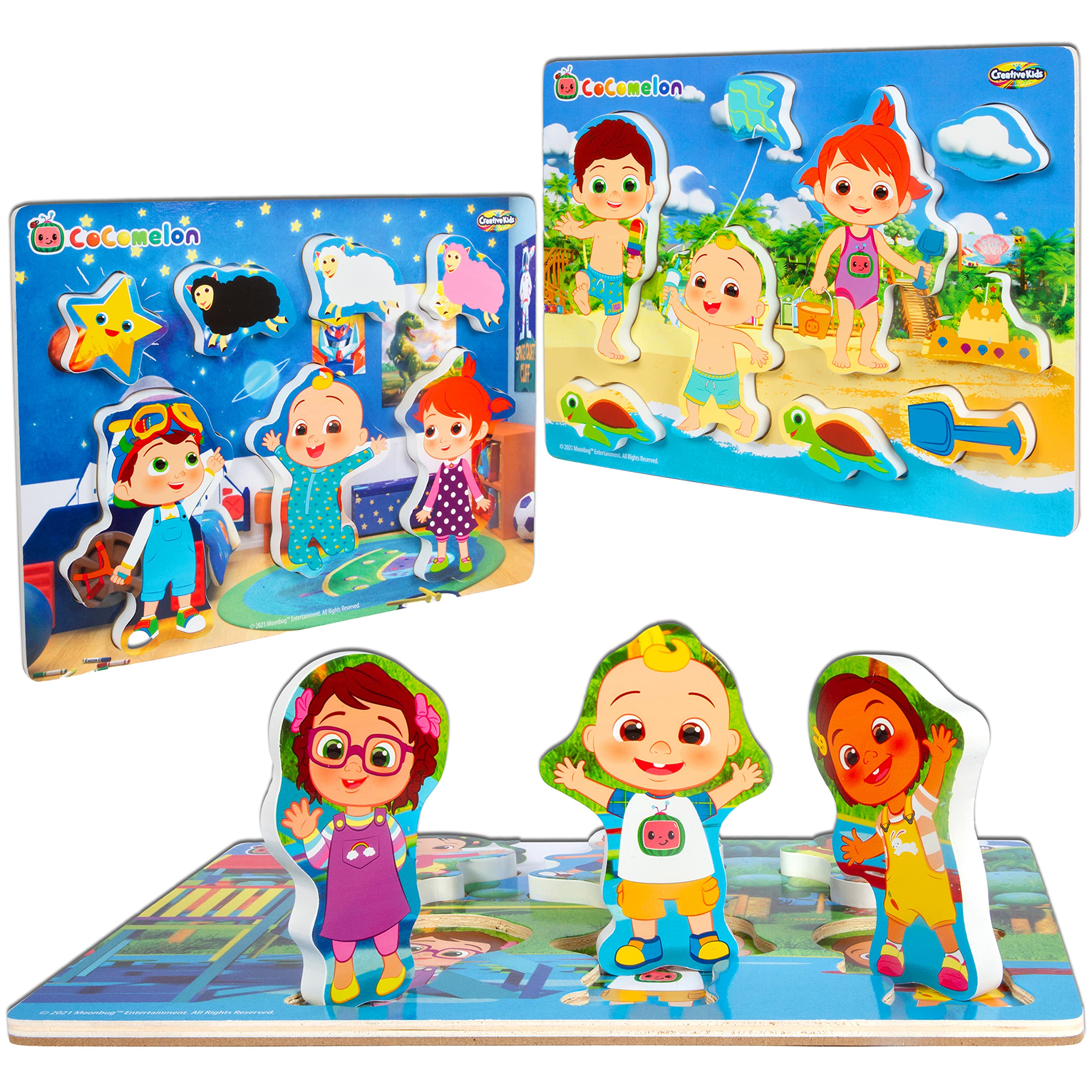 Cocomelon Chunky Puzzles For Toddlers 3 In 1 Wooden Puzzles ...