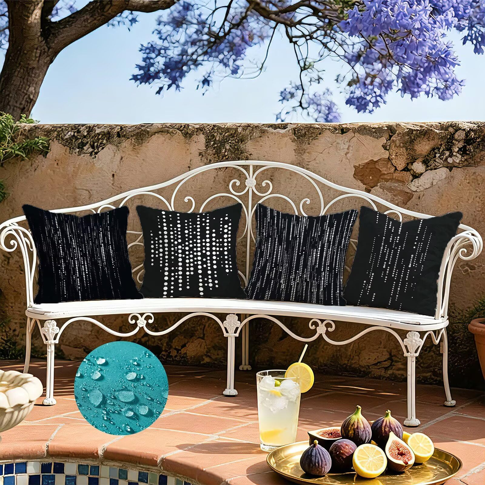 Nero Federe Cuscini Divano 50x50cm, Cuscini da Esterno Set de 4, Cod-127 | Lin Copricuscini Decorativi Letto Arredo, per Letto, Soggiorno, Giardino, Esterno, Casa Decorazione Set di 4 Geometria