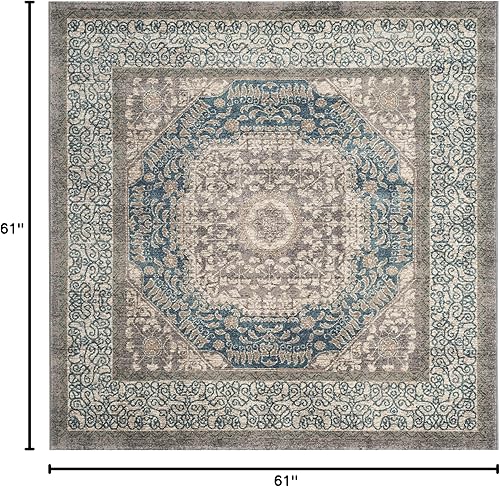 Miniatura 2 de SAFAVIEH Sofia Collection SOF365A - Alfombra cuadrada de 5 pies y 1 pulgada, estilo vintage, oriental, envejecido, no desprende pelusa, para sala de
