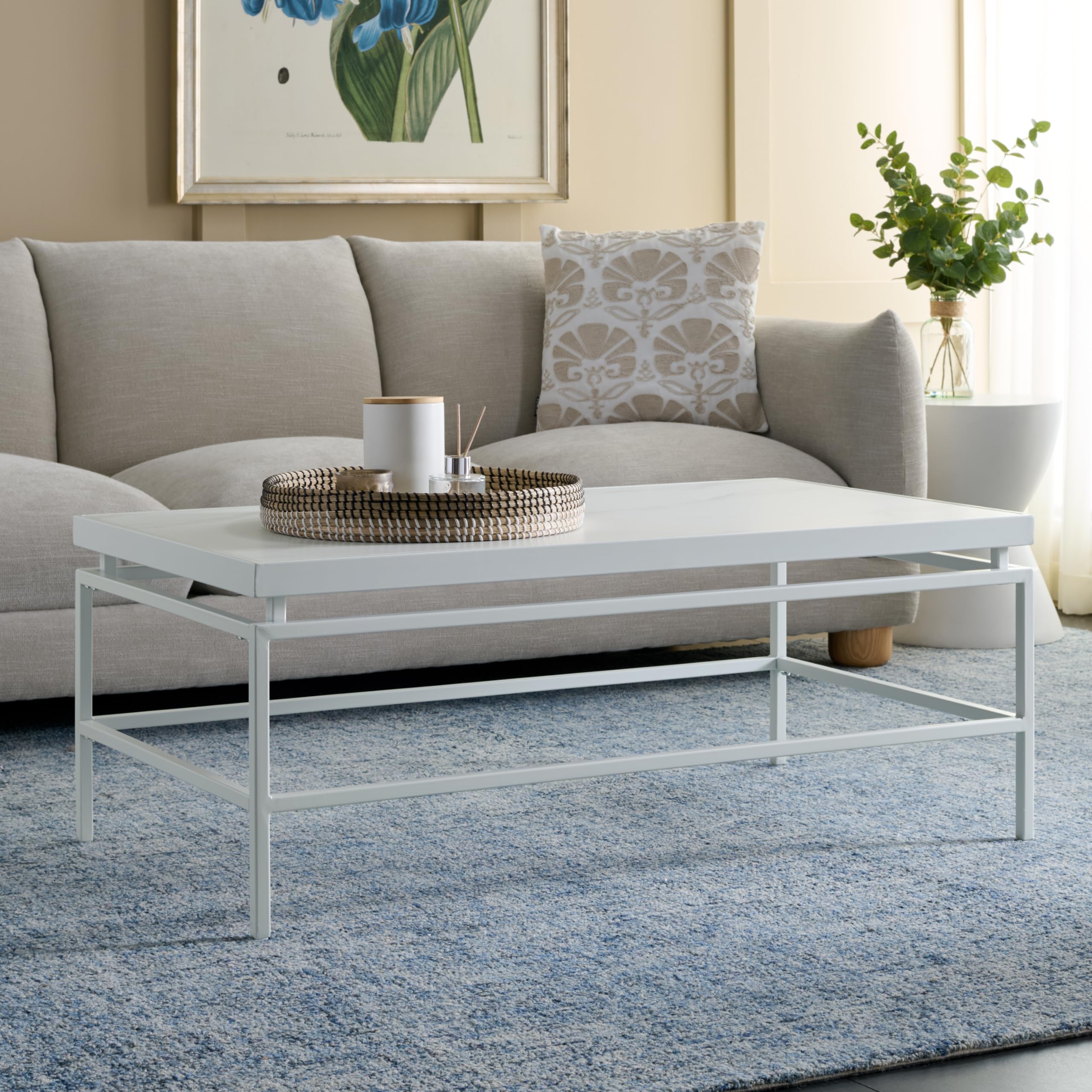 SAFAVIEH Home Collection - Acelin black Faux Marble Top & black Metal Base Rectangular Coffee Table (COF7017B)