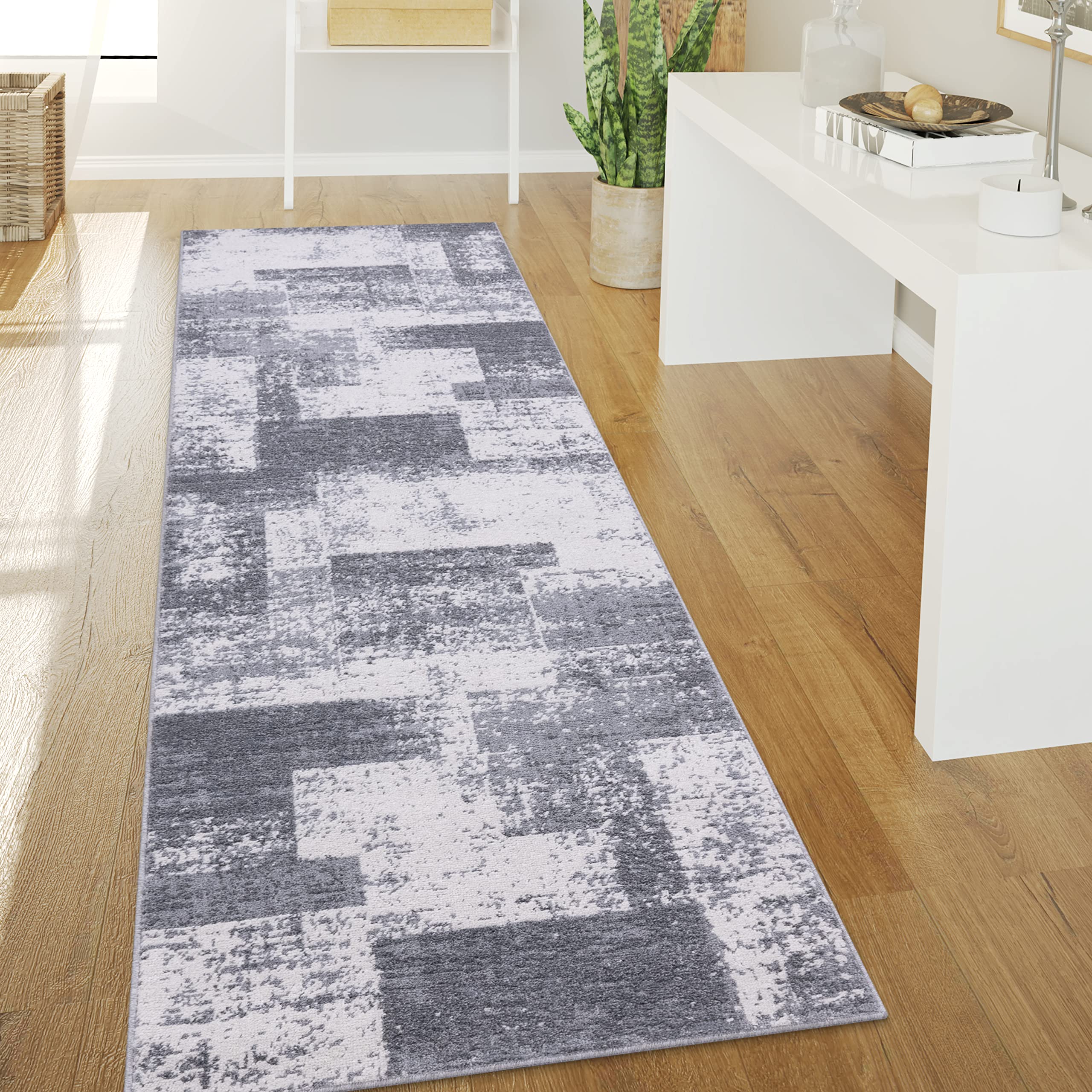 Paco Home Teppich Wohnzimmer Kurzflor Vintage Stil Abstrakt Modernes Geometrisches Rautenmuster Design, Grösse:80x150 cm, Farbe:Grau 2