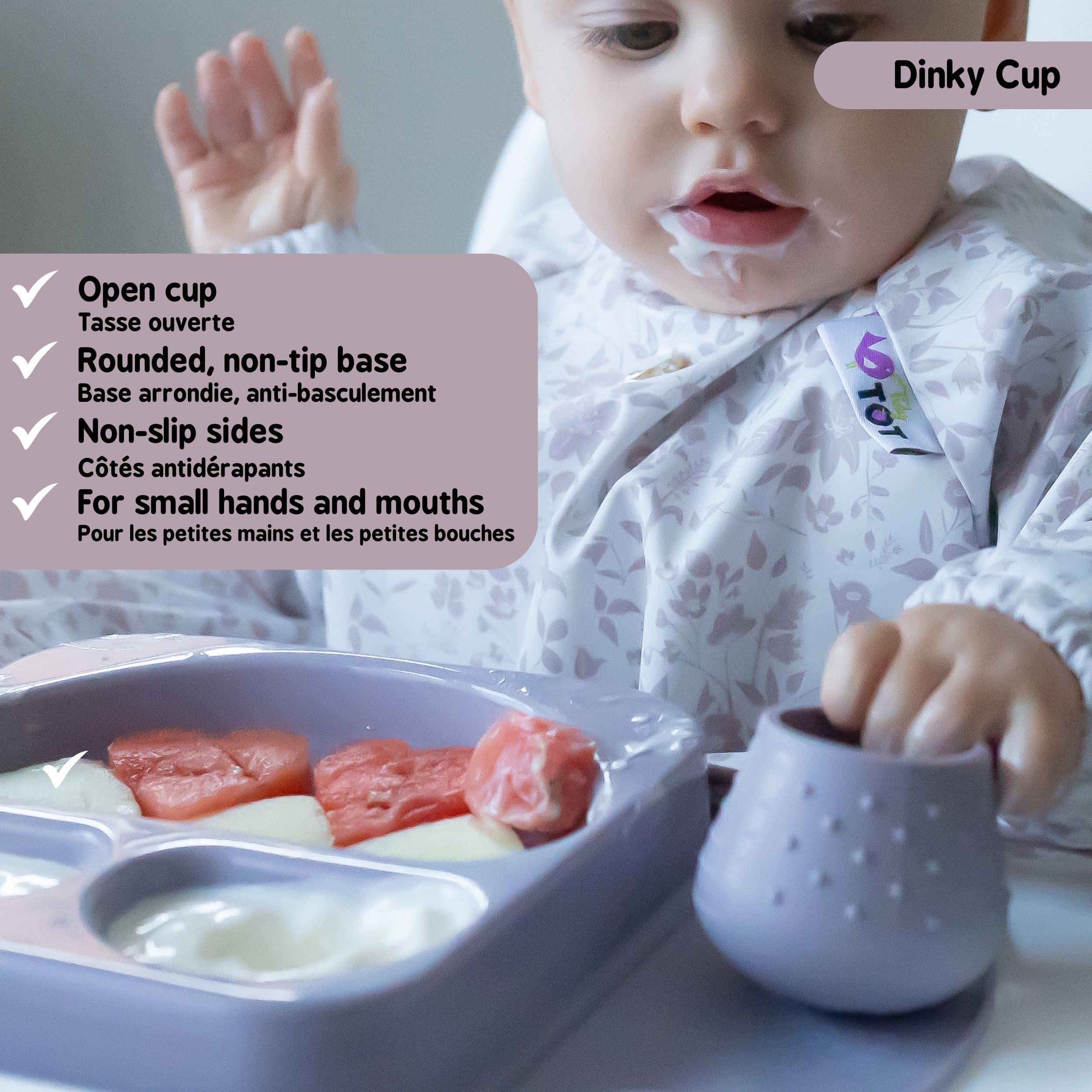 Tidy Tot®™ Coffret Repas Bébé Complet – Assiette EasyMat avec Ventouse et Couvercle, Tasse Dinky Cup à Base Lestée, Bavoir Cover & Catch™, Silicone Alimentaire LFGB, Dès 4 Mois