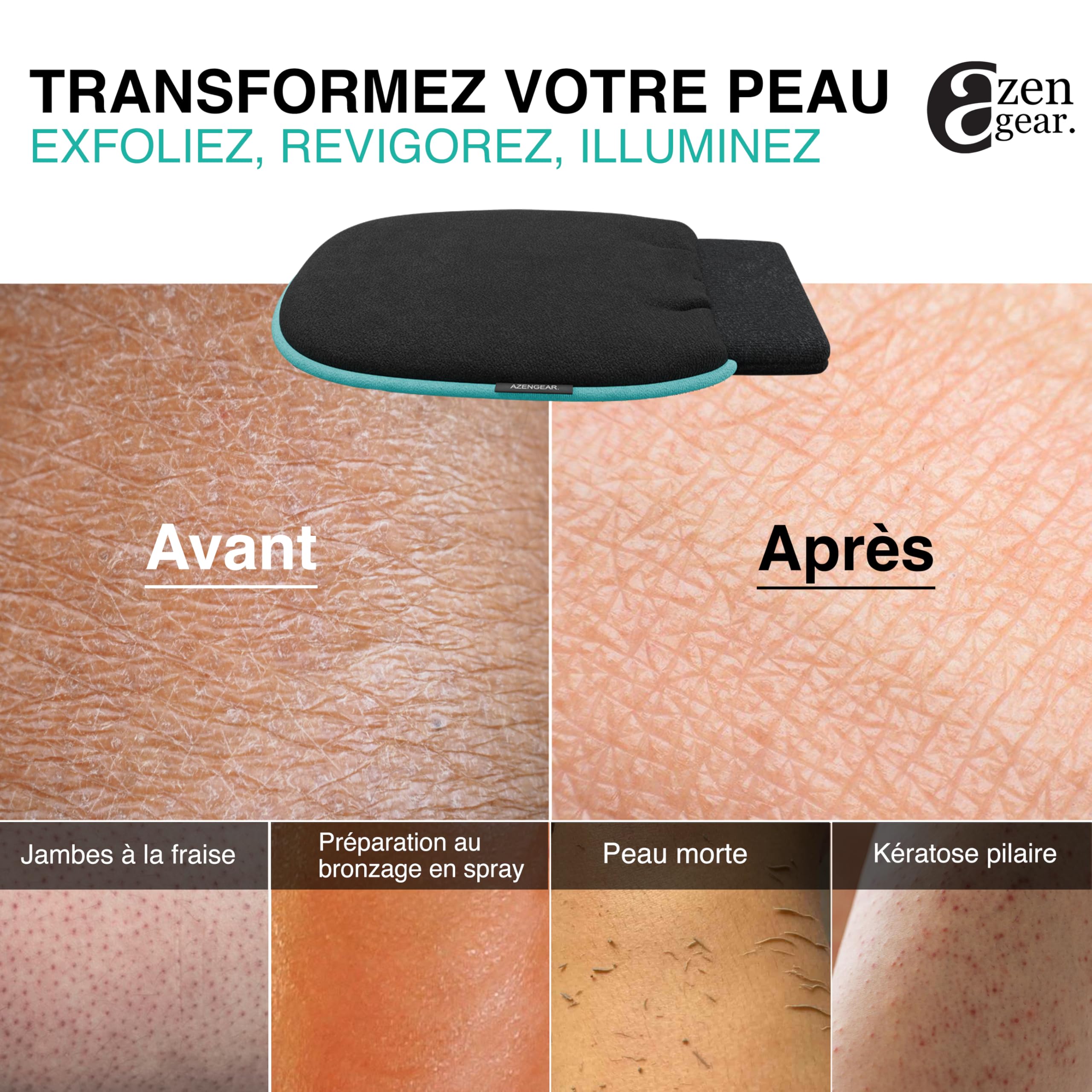 aZengear Gant exfoliant (Paire), Gant de gommage profond pour le bain coréen - Élimination des peaux mortes, du faux bronzage par pulvérisation, de la kératose pilaire pour hommes, femmes, Noir