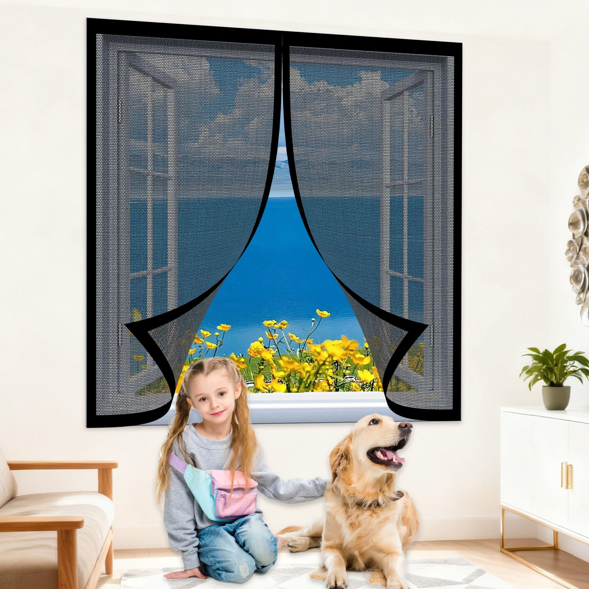 Moustiquaire magnétique fenêtre 160 x 175 cm avec toile noire haute densité
