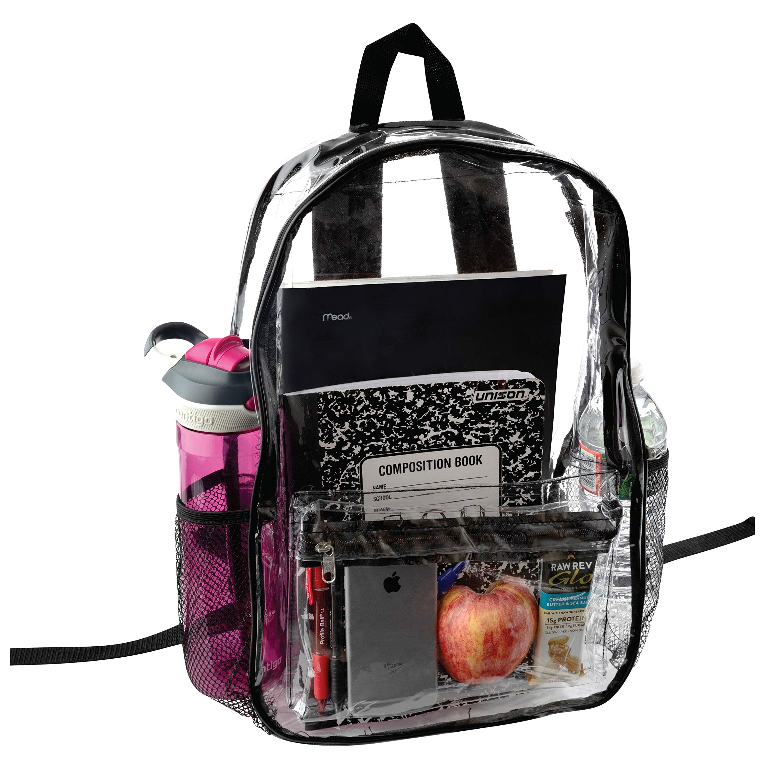 Clear Backpack Security Approved - Reinforced Straps & Front Accessory Pocket - Perfect for School Bookbag, Sporting Events