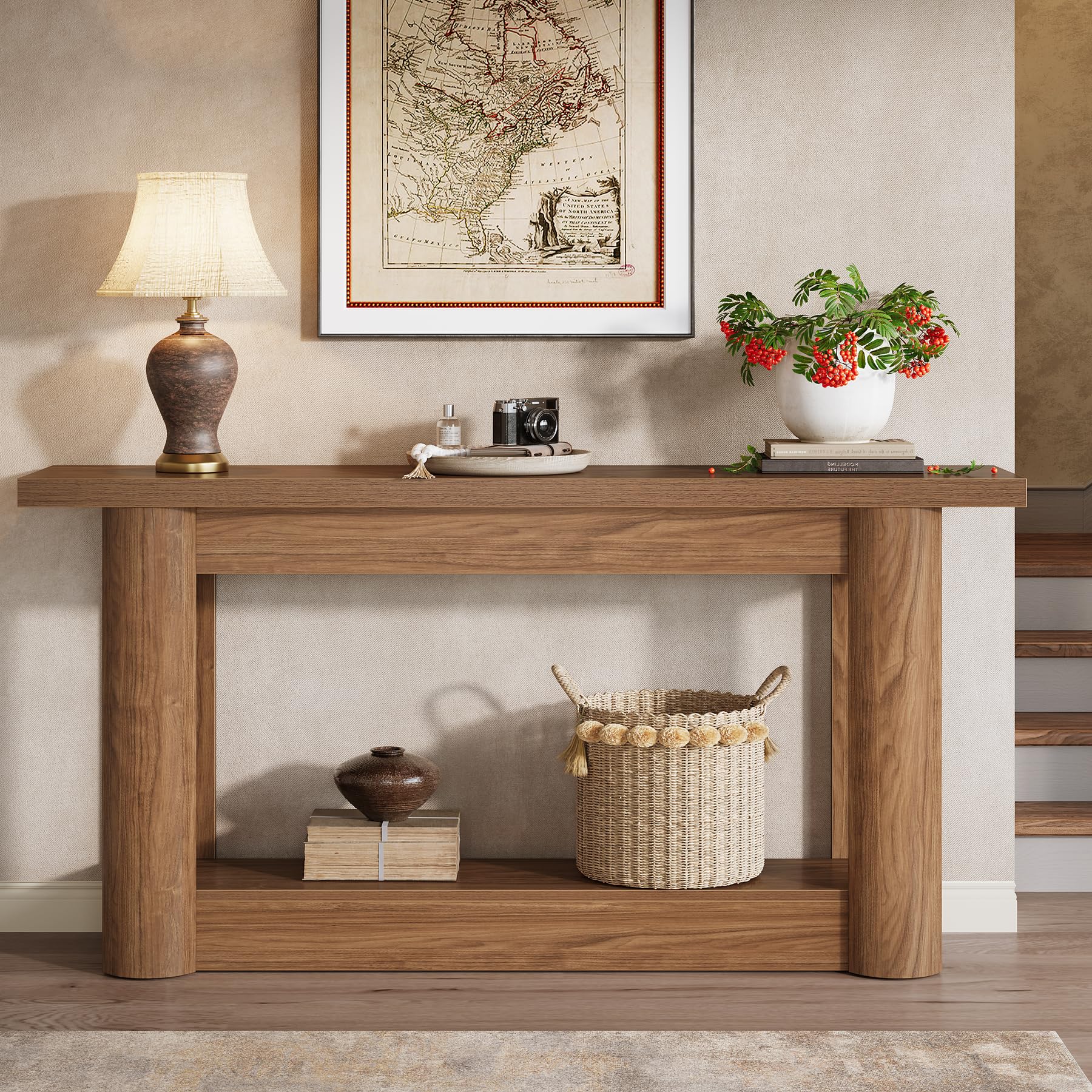 Tribesigns Set di 2 tavolini laterali stretti a 3 ripiani in legno industriale rustico per soggiorno, camera da letto o corridoio, marrone | Leroy Merlin
