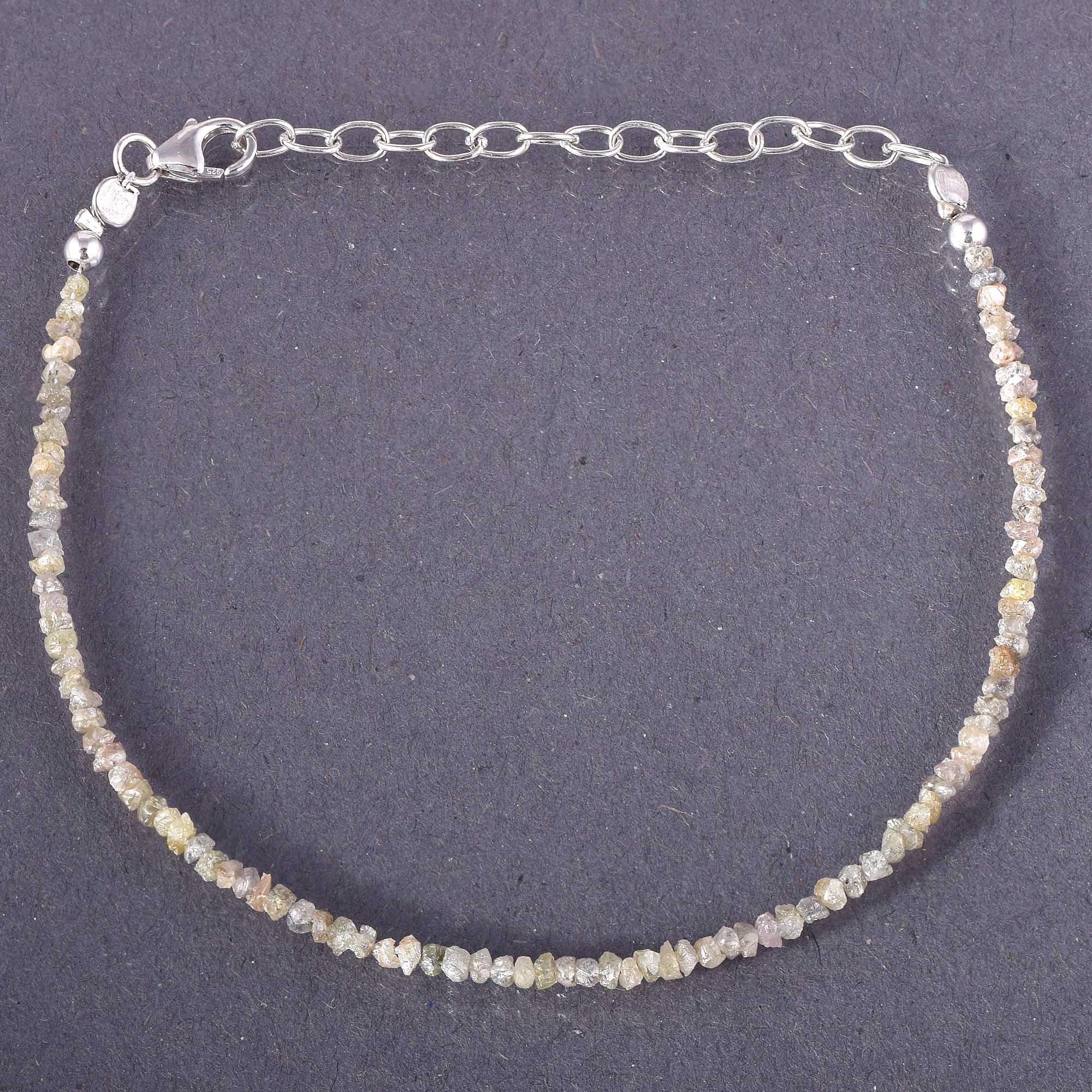 Natürliches Rohdiamant-Armband, mehrfarbiges Perlenarmand mit Rohdiamanten, Damen-Diamantarmband, 925er Sterling Silber, Sterling-Silber,