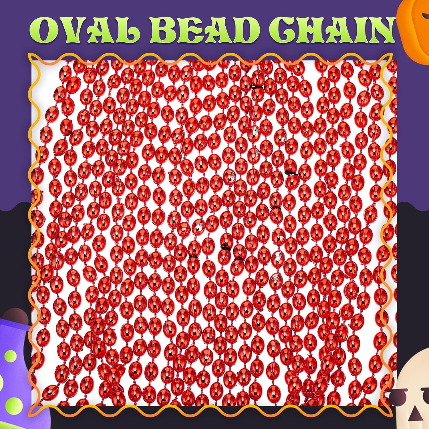 Riceshoot 200 Pcs Red Bead Necklace Bulk Mardi Gras Oval Beads Necklace Party Favors 33" 7mm Metallic Color Beaded Costume Necklaces for Halloween Christmas Festive Event Accessories - Image 4