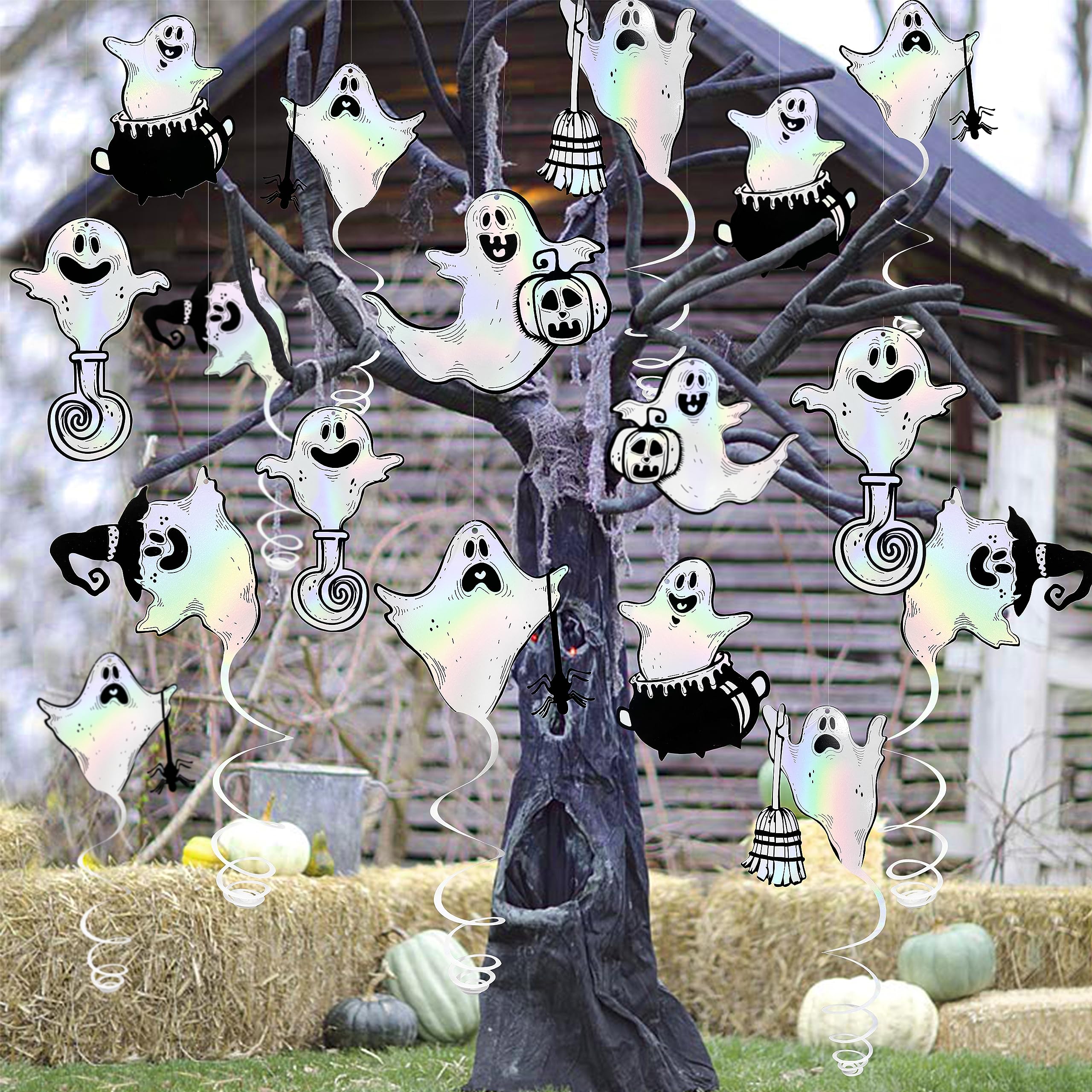 24 Stück Halloween Hängewirbel-Deko – Geister & Kürbisse Für Party-Dekoration