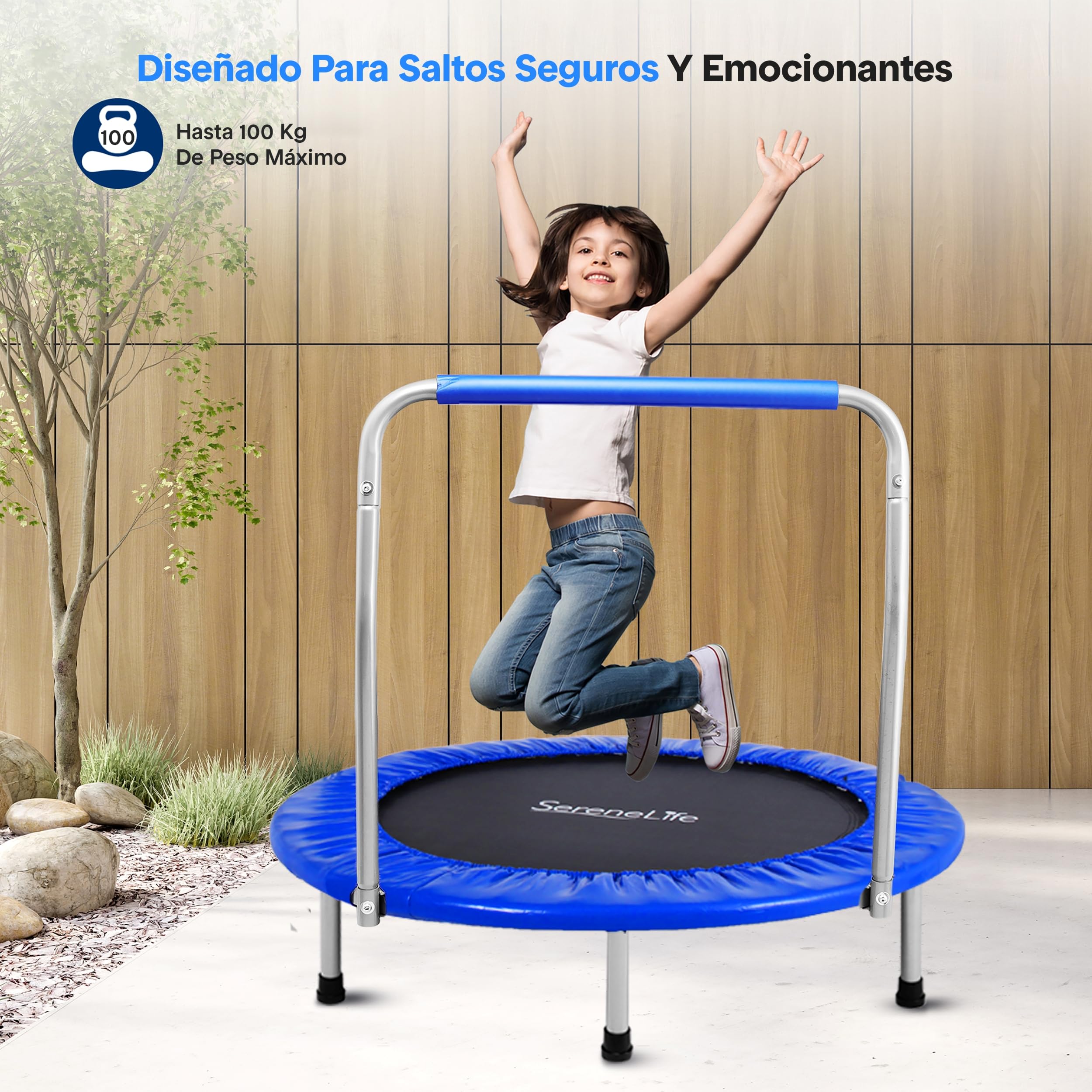 SereneLife trampolin Mini Plegable, Cama Elastica, Fitness, Compacto para niños y Adultos, Rebounder de Ejercicio, Asa de Espuma