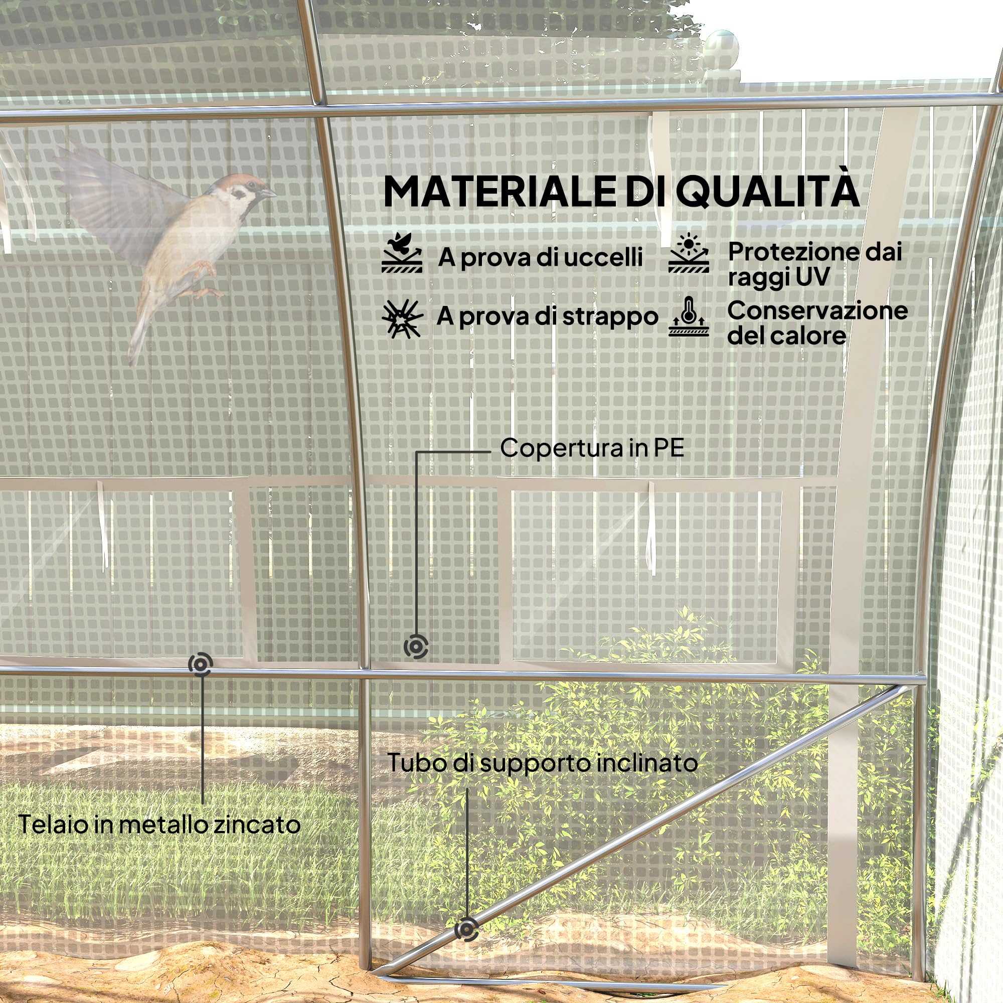Outsunny Serra da Giardino a Tunnel 3.97x3x2 m con Porte Avvolgibili e Finestre, Serra per Orto con Struttura in Acciaio Zincato e Copertura PE, per Orto Verdure Fiori, Bianco