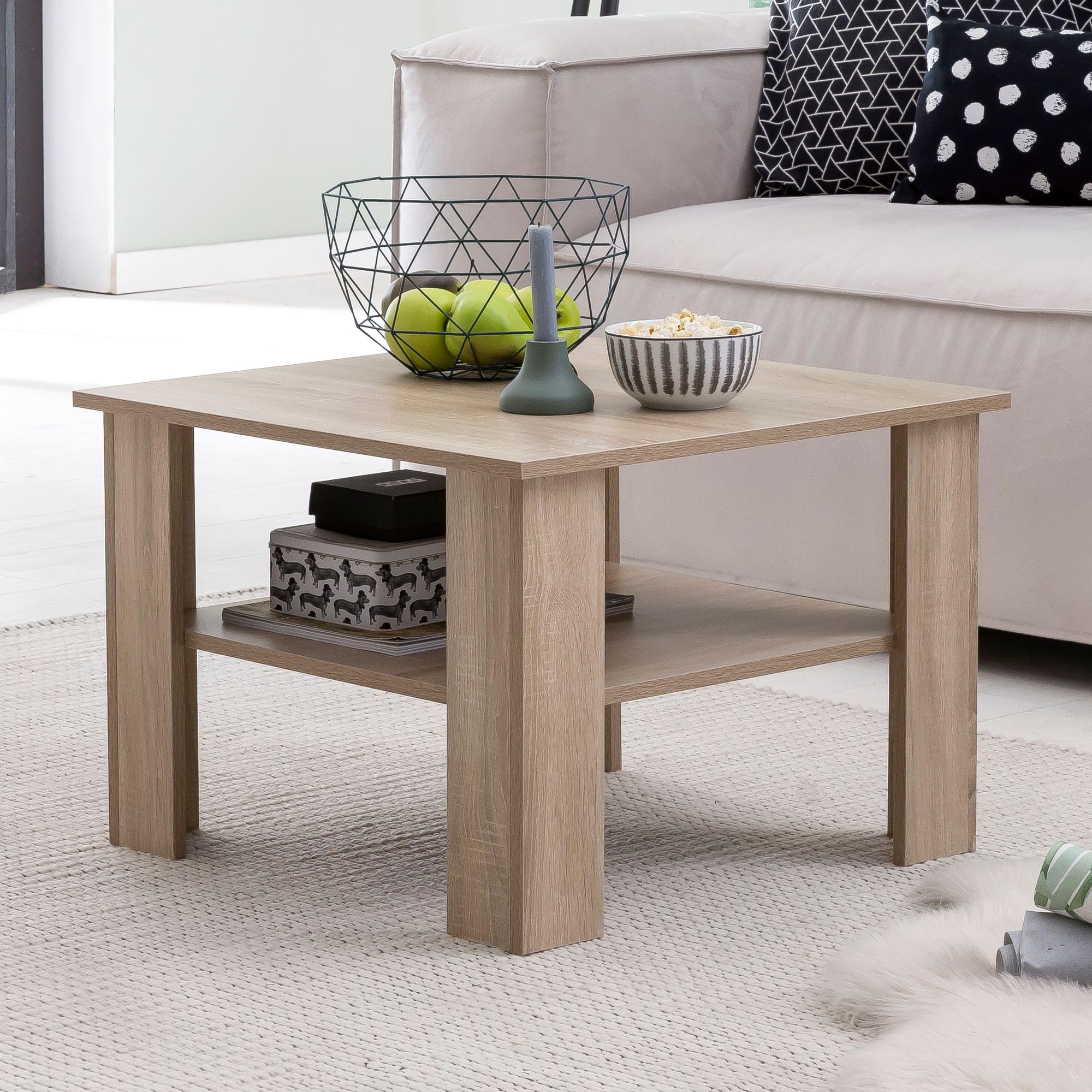FineBuy Mesa de Centro Mesa de Madera de diseño 60x42x60 cm de Madera con Estante | Mesa de Centro Mesa de Centro | Sofá de Mesa | Mesa de Centro con Espacio de Almacenamiento | Mesa Sala de Estar