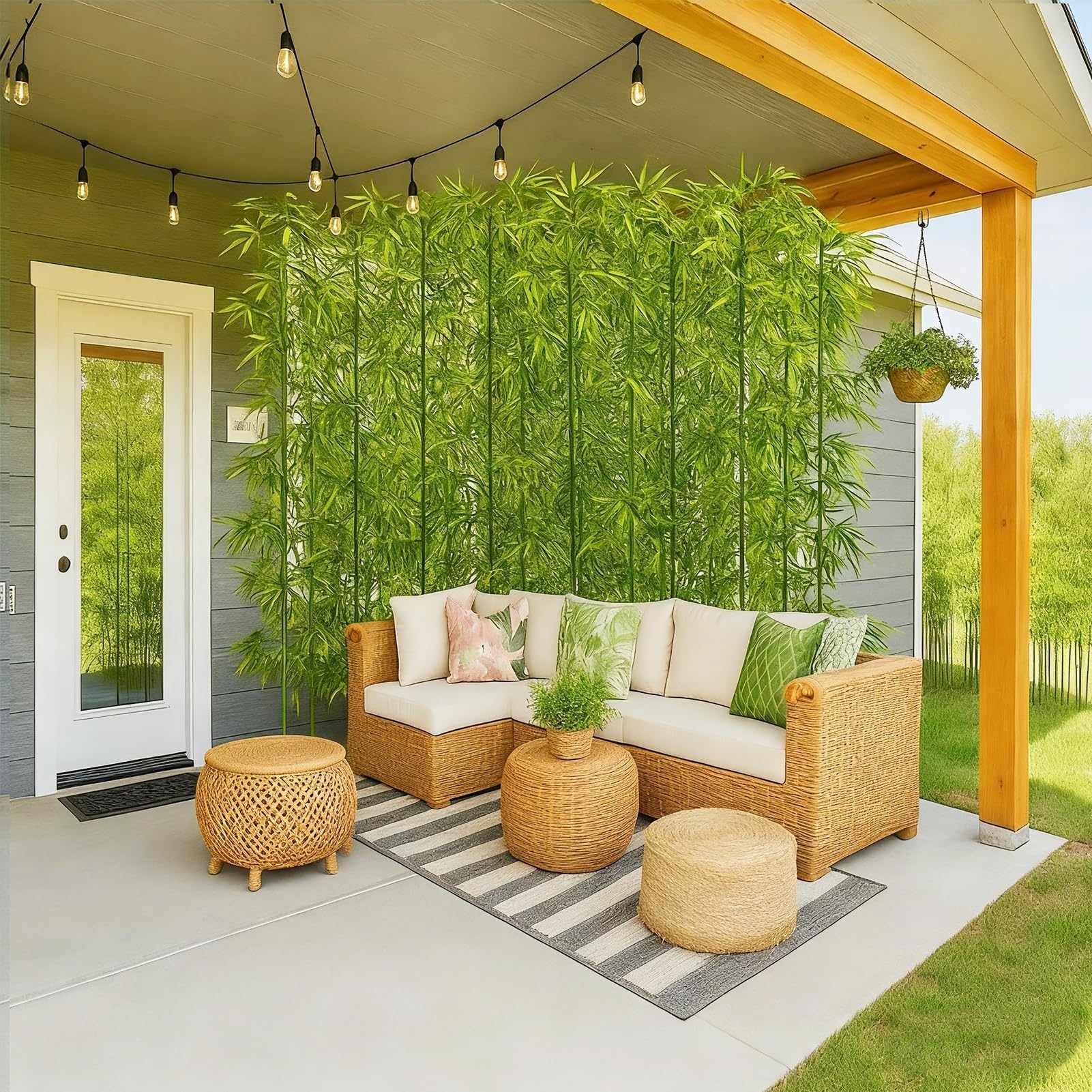 JFUTD Artificial Bamboo Plants for Outdoor and Indoor Decor, Tall Fake Bamboo Trees with Leaves for Garden Privacy, Fence Screening, and Courtyard Entrance(90 Bamboo,1.2m/3.9ft Tall)