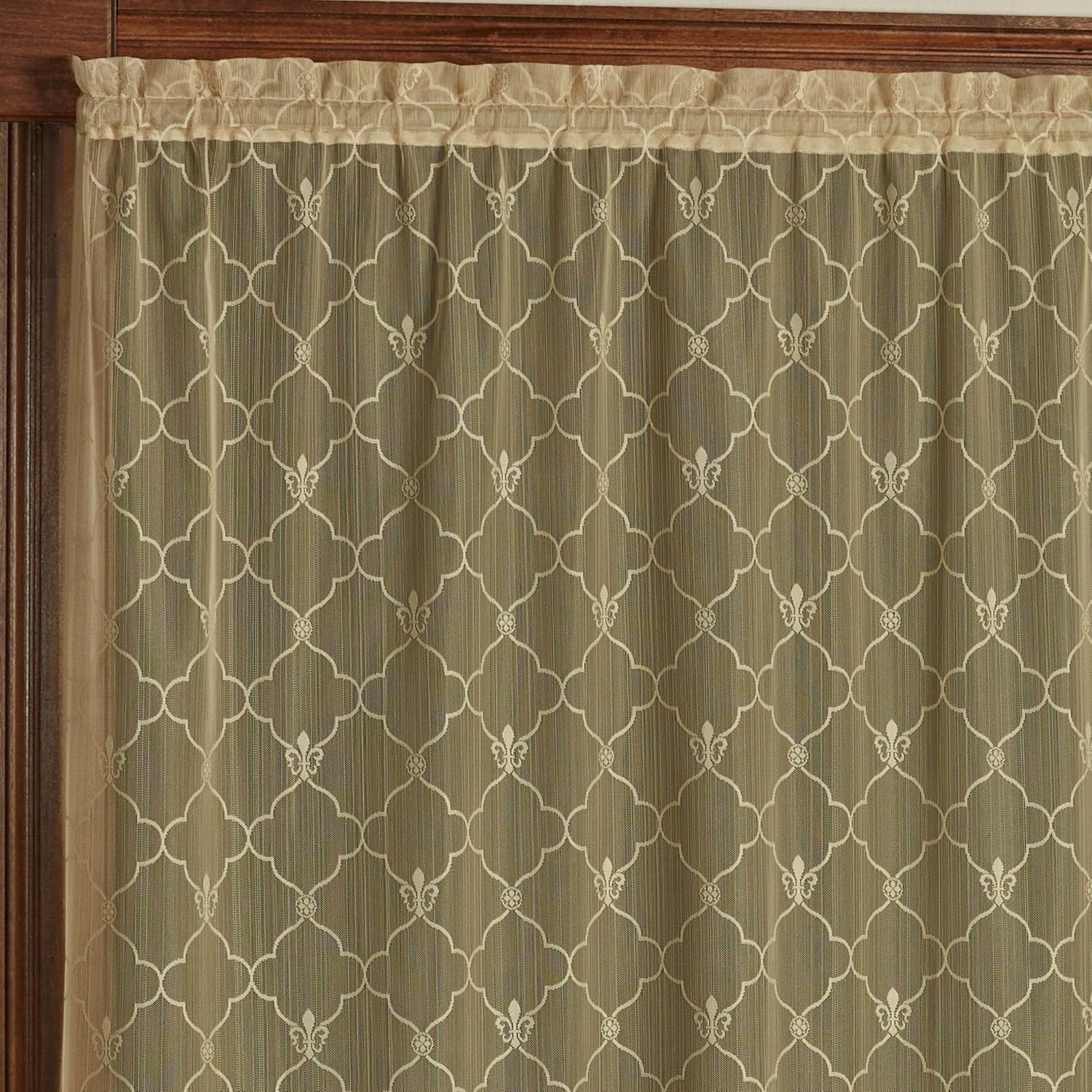 Touch of Class Victorian Fleur de Lis Lace Window Treatment Curtain Panel - Polyester - Antique Gold - European Style Panel for Bedroom Windows