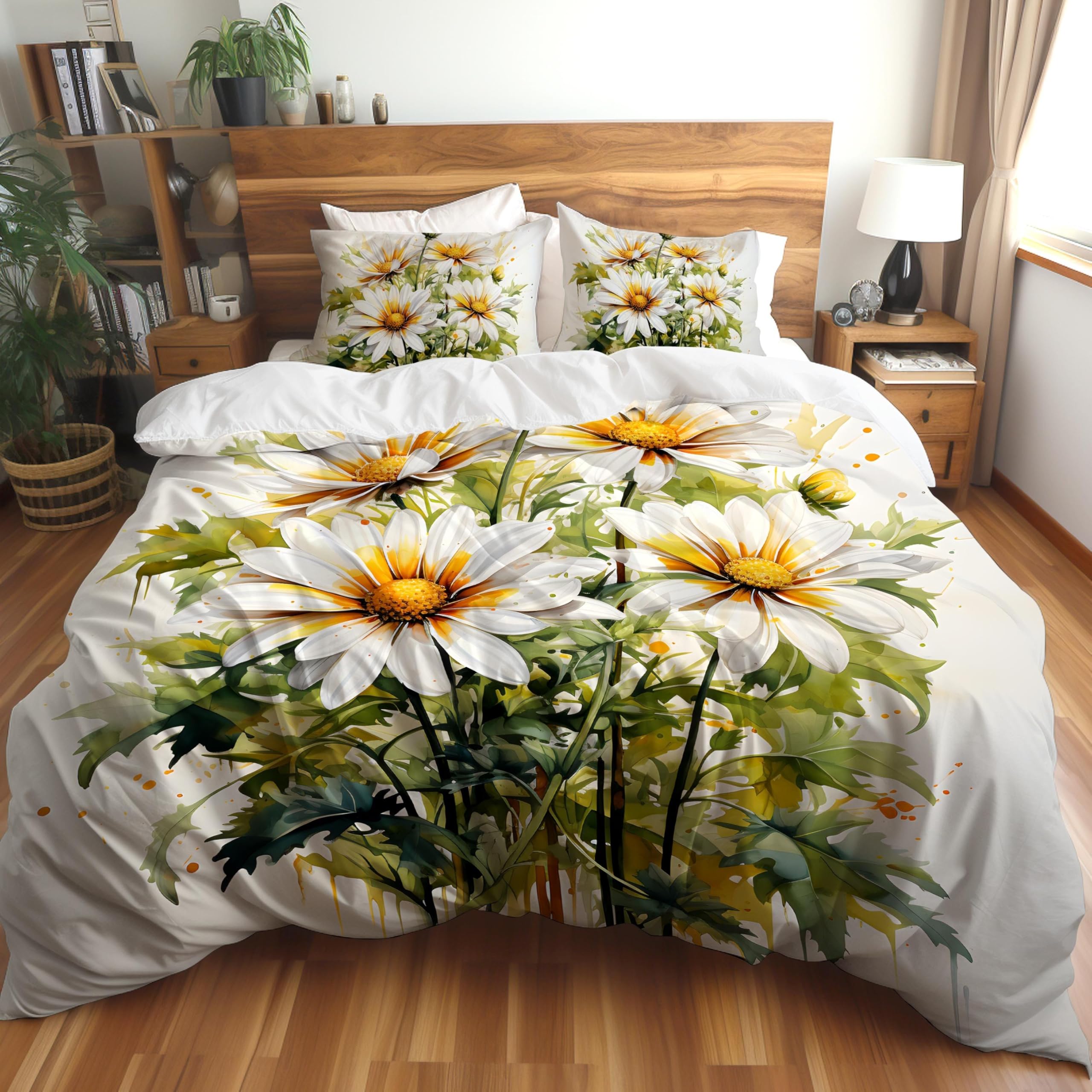Parure de lit avec chrysanthème blanc pour rafraîchir une chambre terne