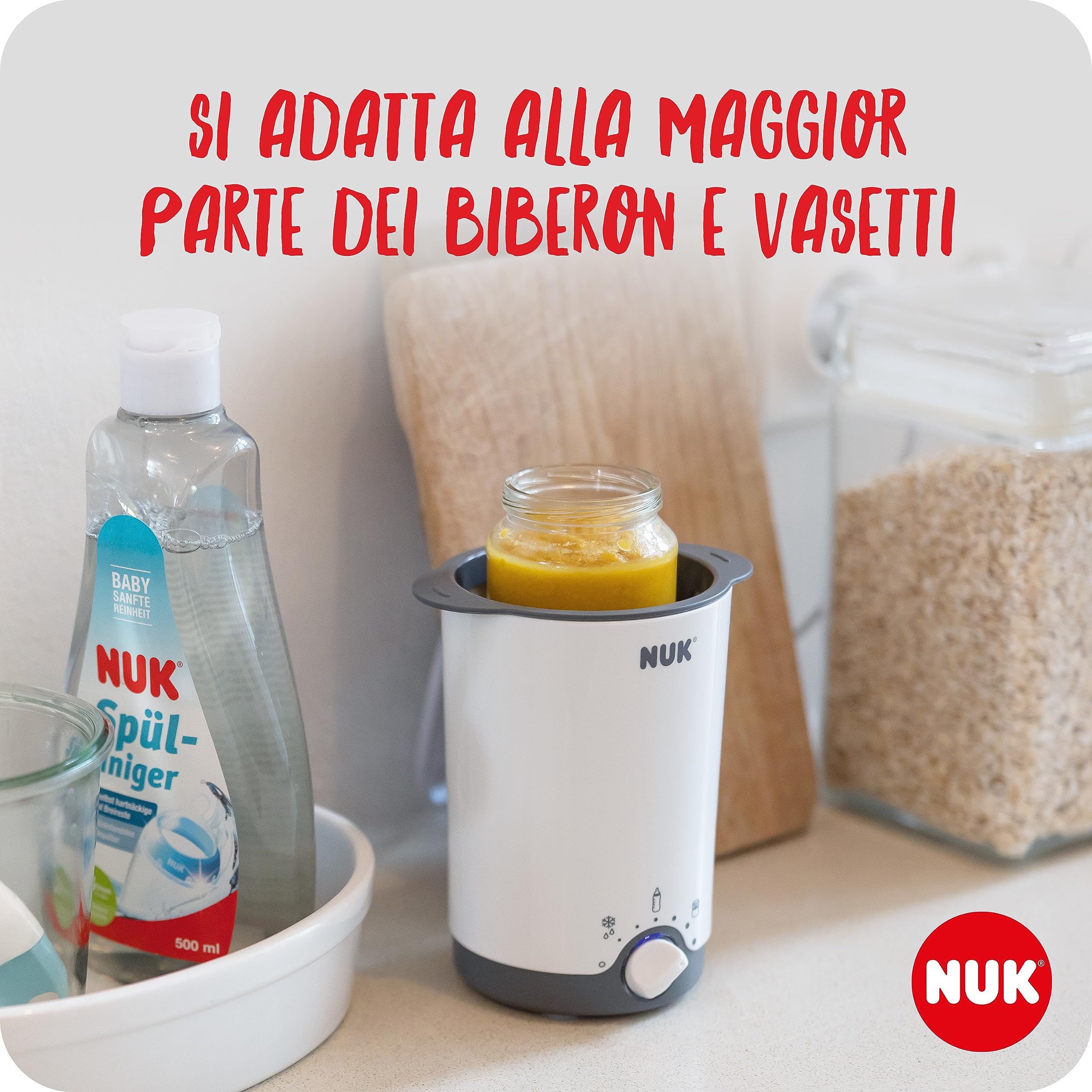 NUK Thermo 3in1 scaldabiberon | Scongela delicatamente, riscalda e mantiene la temperatura di cibi liquidi e morbidi | Cestello estraibile per una semplice rimozione | Spina europea a 2 poli