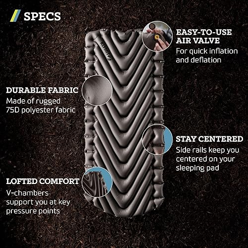 Miniatura 2 de Klymit Static V Luxe - Colchoneta de dormir superliviana con tecnología de mapeo corporal, colchón de aire para acampar para carpas y autos, 7.6 cm