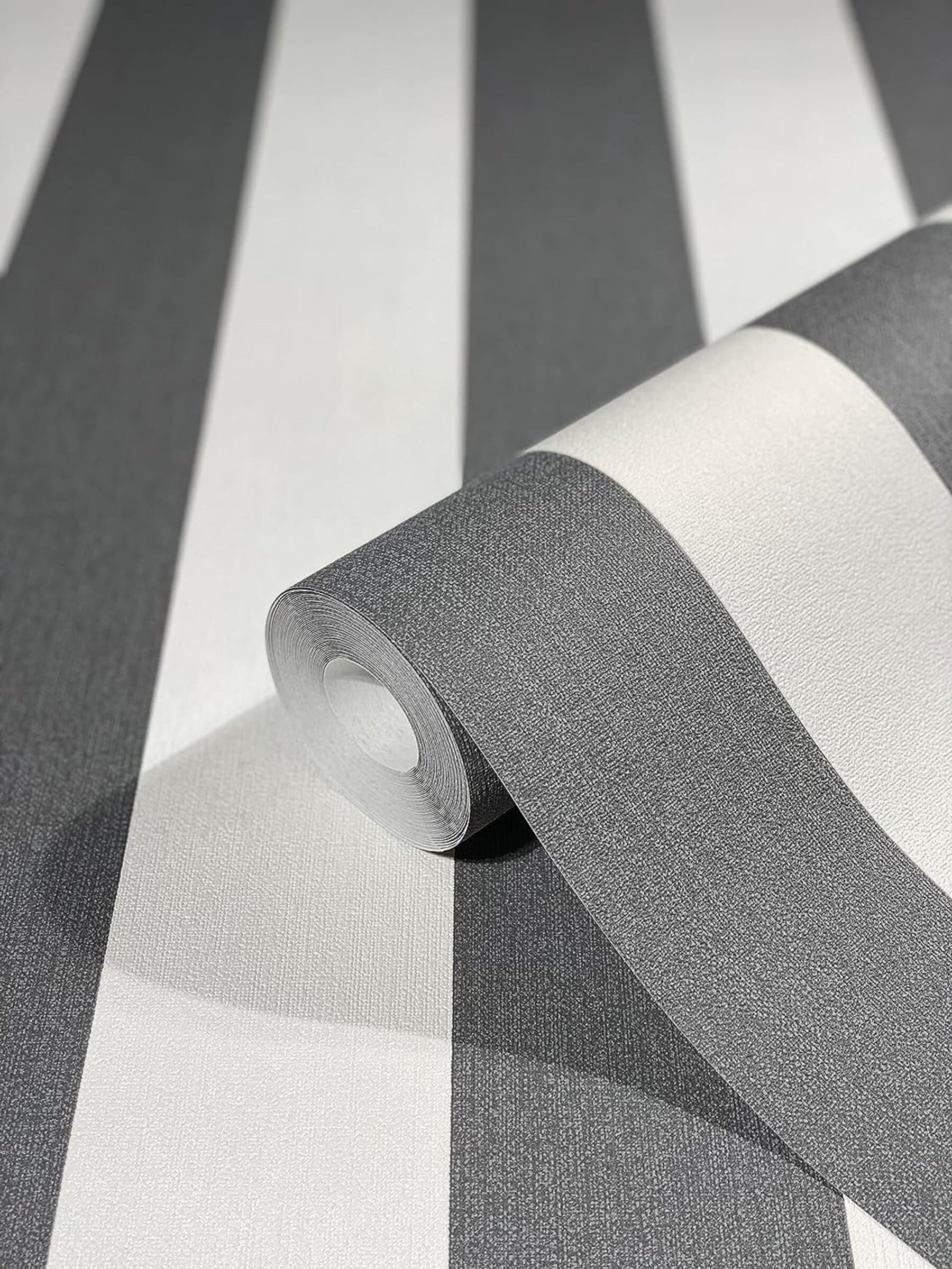 WALLCOVER Non-Woven Wallpaper Black Stripes Country House White Lines Modern Block Stripe Wallpaper Fine Structure 10.05 x 0.53 m Made in Germany