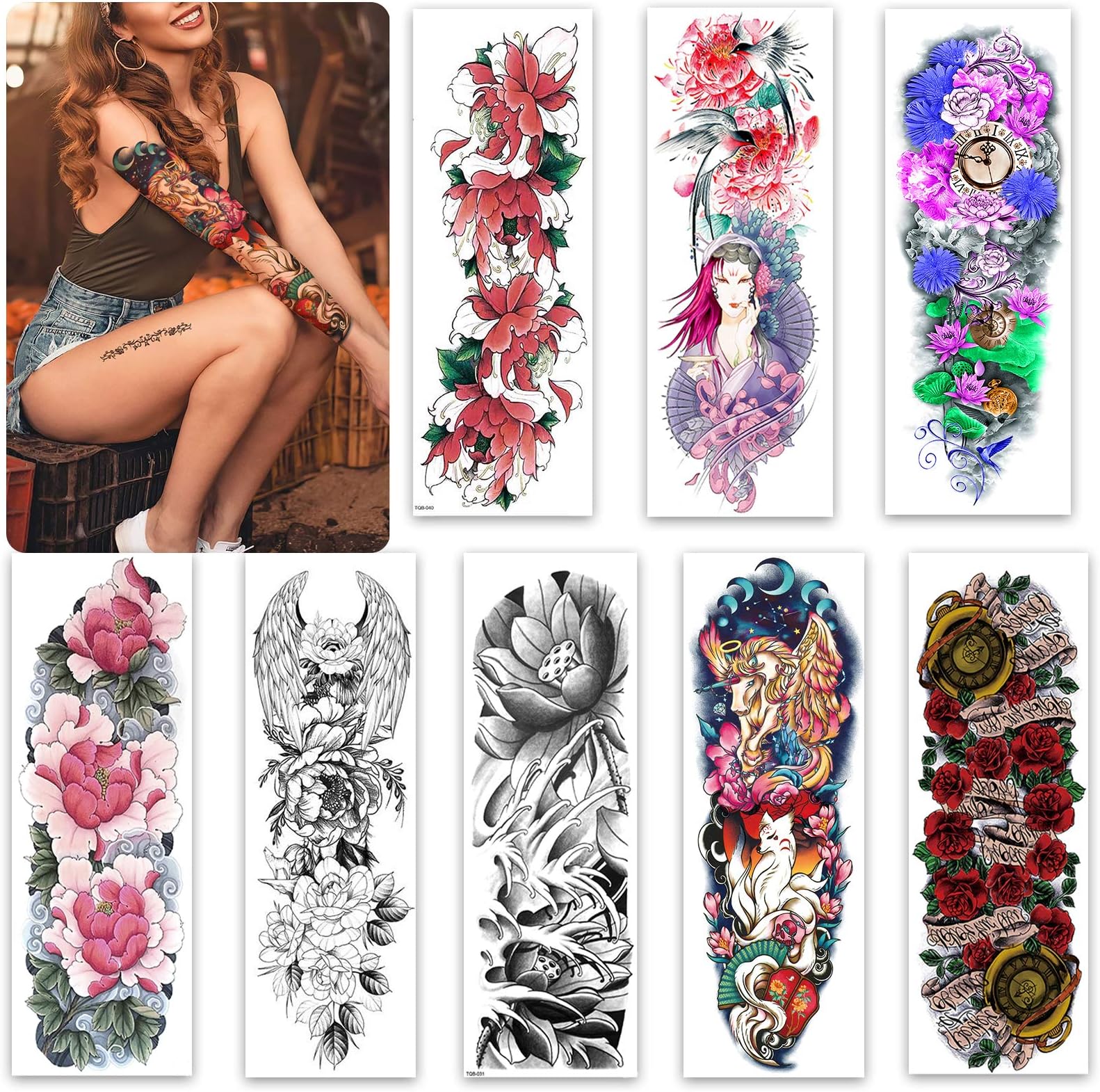 Aresvns Temporary Tattoo for Women Teen Girls and kids,8 Sheets Full Arm Leg Temporary Tattoo Flowers,Waterproof and Long-Lasting Realistic Fake Tattoos as gifts
