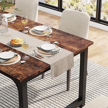 Tribesigns Dining Table 63 x 80 cm Industrial Kitchen Table for 4-6 People Rectangular Dining Table for Dining Room Kitchen Living Room with Sturdy Metal Legs