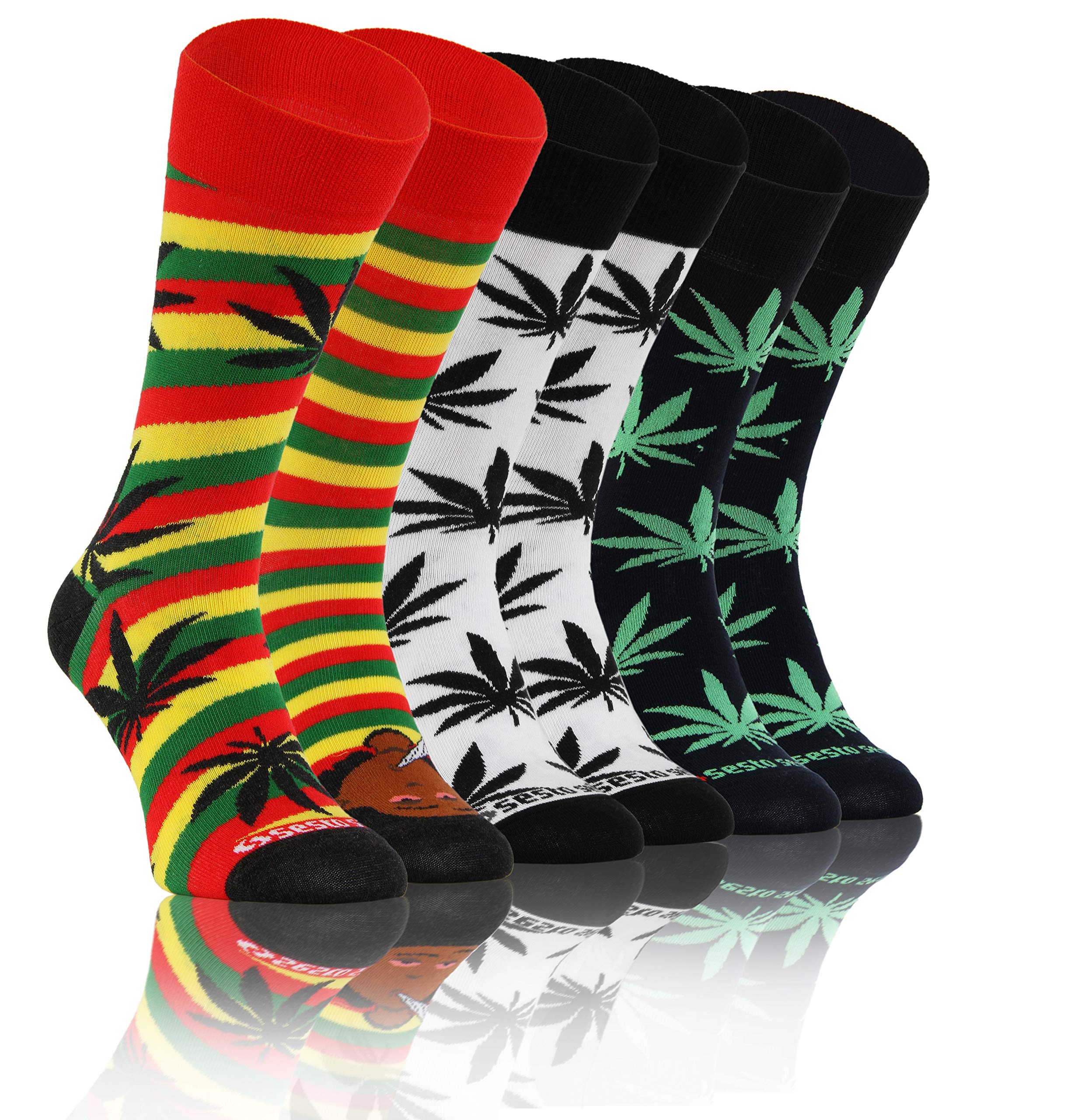 Sesto Senso Socks Crazy Funny Colorful Cotton Women Men 3 Pack Patterned Mismatched Funky Marijuana Leaf Leaves Rastaman 43-46 3 Afro