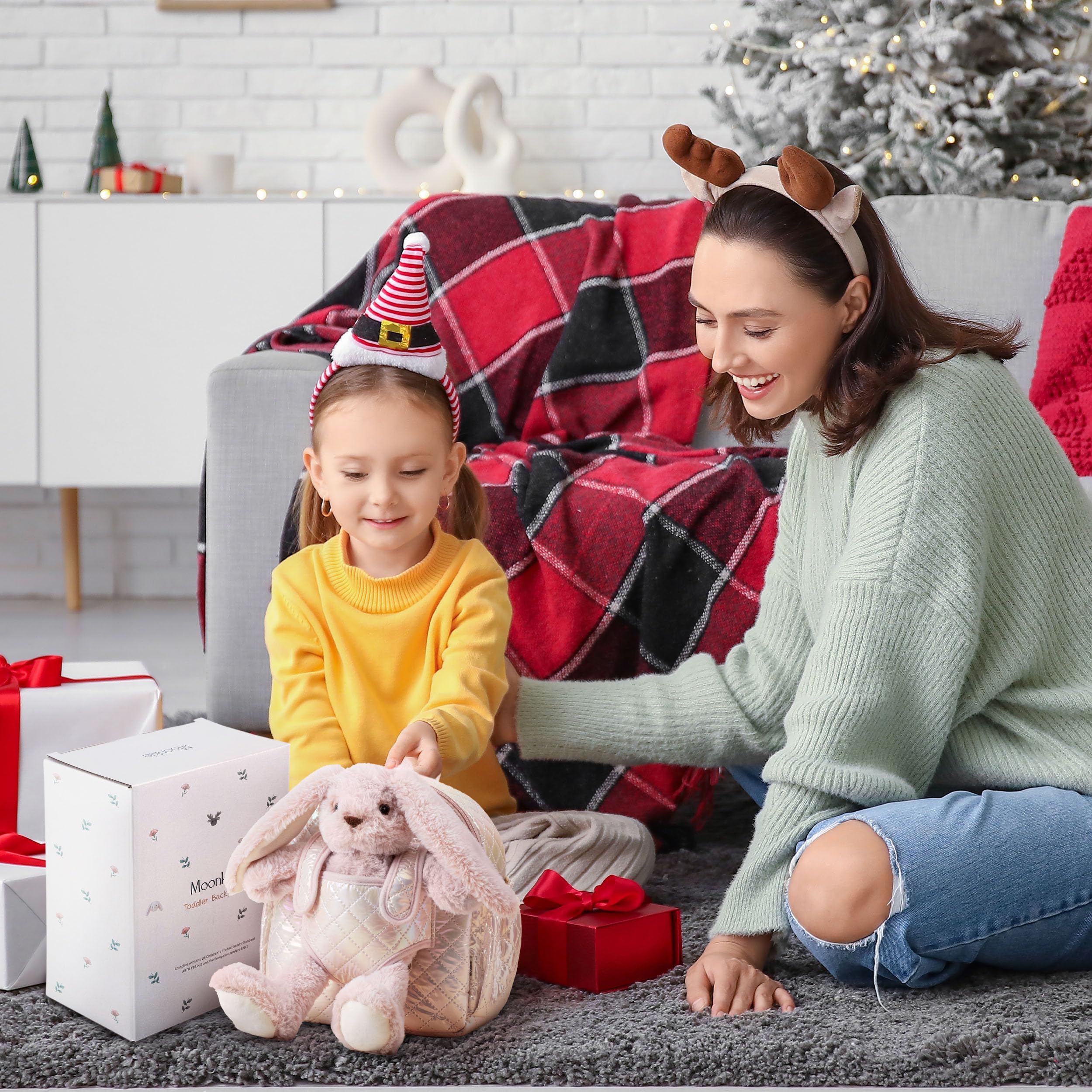 Moonkie Kindergartenrucksack Kita Rucksack mit Abnehmbarem Spielzeug Mädchen Weiche Plüsch 1-3 Jahren