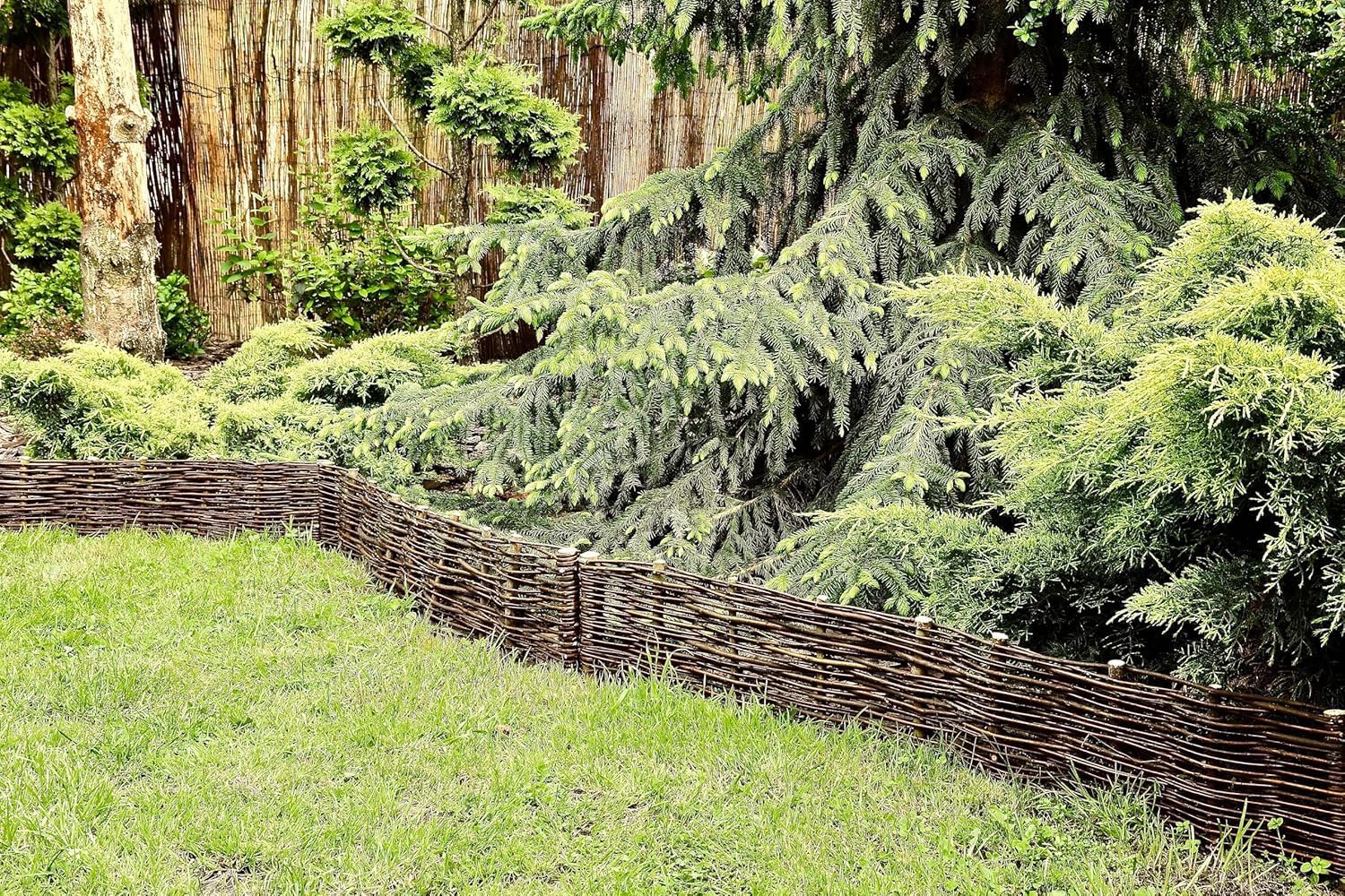 rg-vertrieb Weidenzaun Beeteinfassung 20x120 cm (10 Stück) – Flexible Rasenkante Beetumrandung aus 100% Weidenholz – Steckzaun Holz Palisade Beetbegrenzung & Mähkante